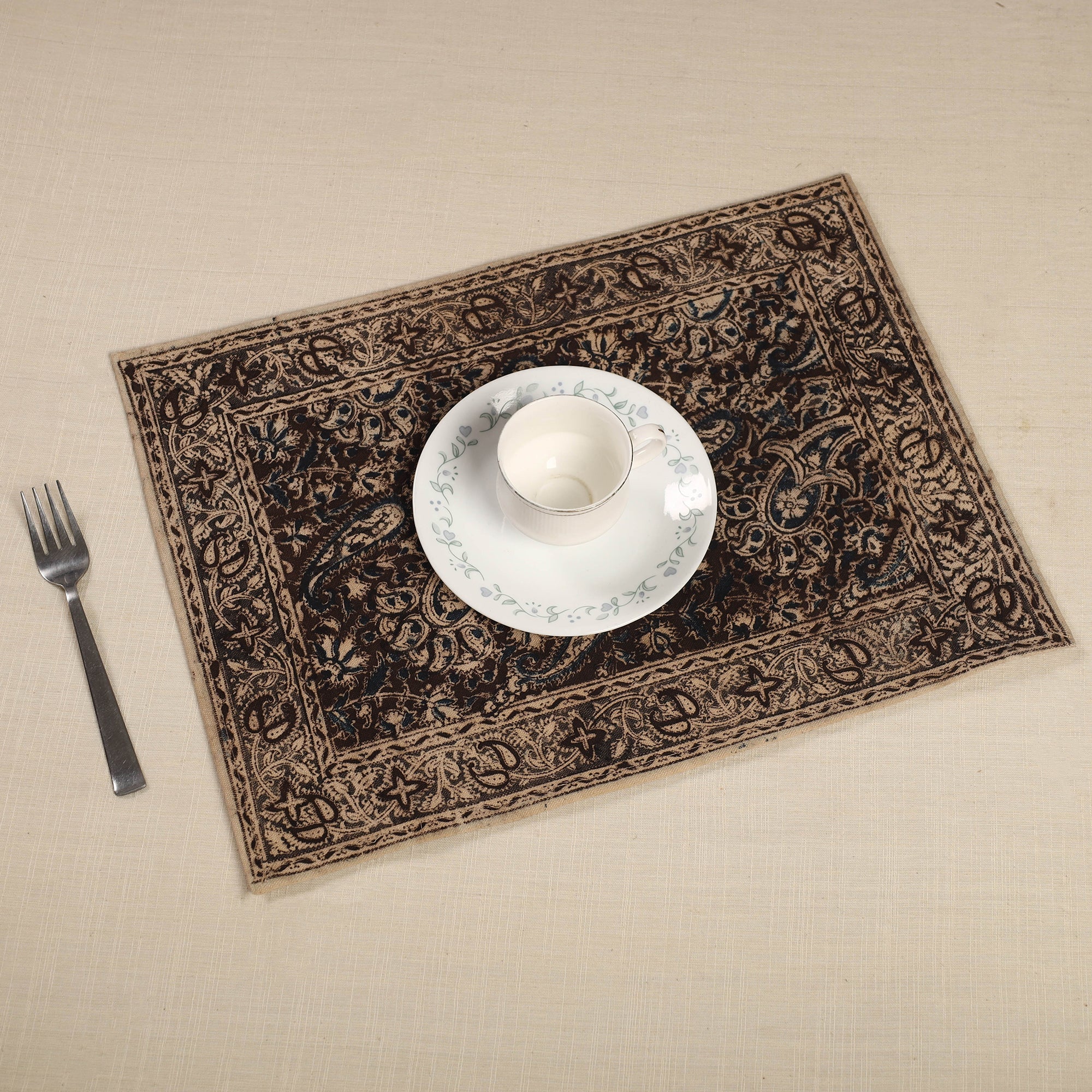 PITCHUKA SRINIVAS KALAMKARI PEDANA Brown - Original Pedana Kalamkari Block Printed Cotton Table Mat (18 x 13 in) 17