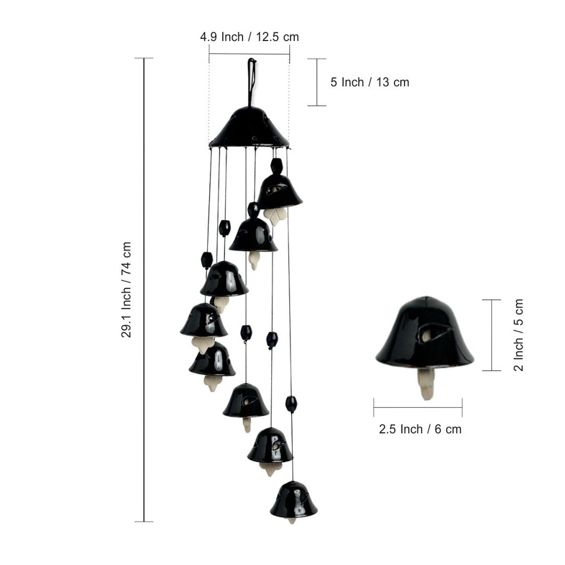 EXCLUSIVELANE 'Hazel Symphonies' Handpainted Decorative Hanging Bells Wind Chime In Ceramic (24 Inch) - view 5