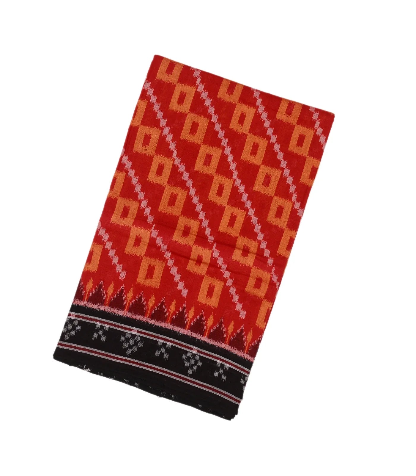 RmKV Red Handloom Orissa Cotton Saree With Tie & Dye Square Motifs