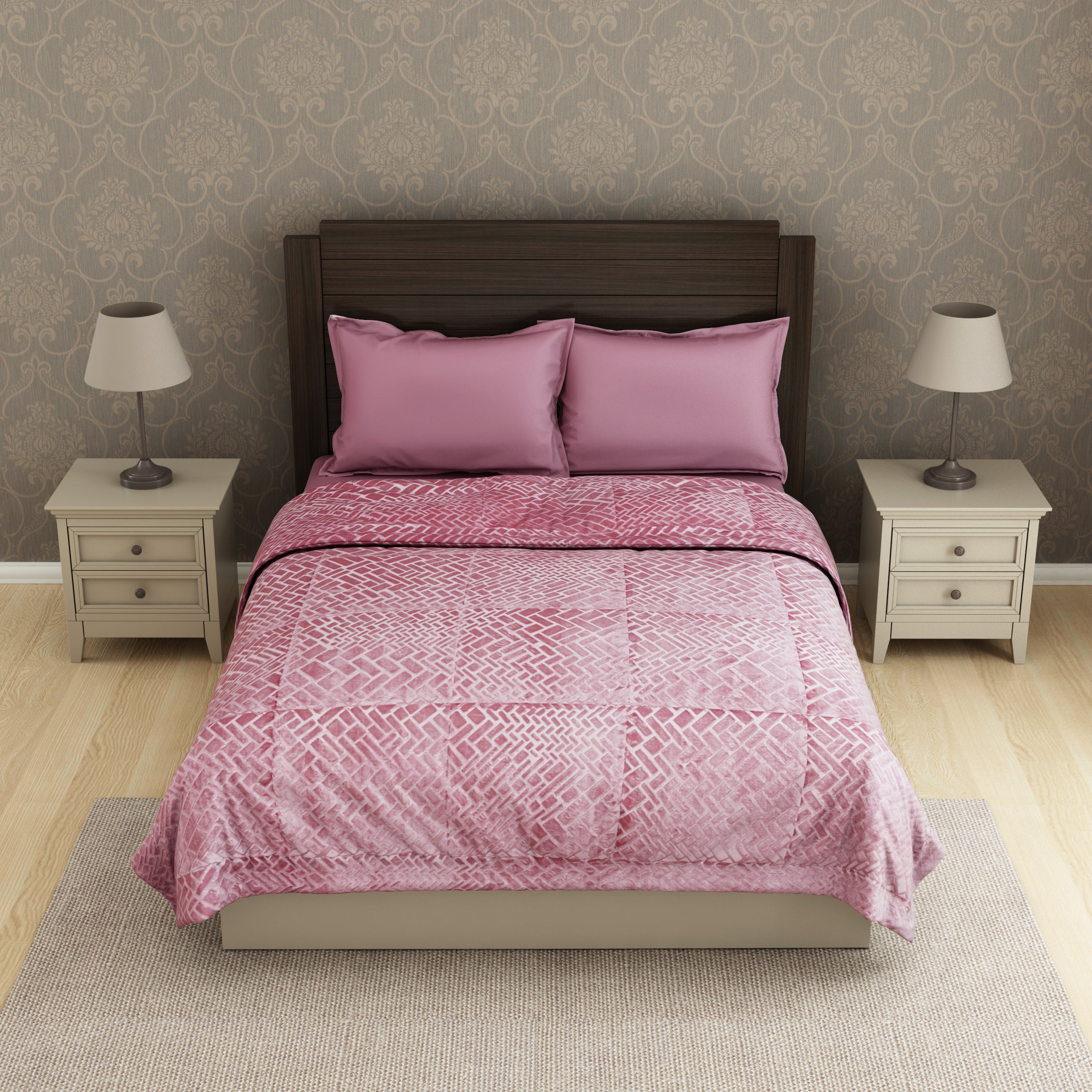 Spaces India Solid Rose - Dark Red Polyester Double Quilt / AC Comforter - Regal By Welspun