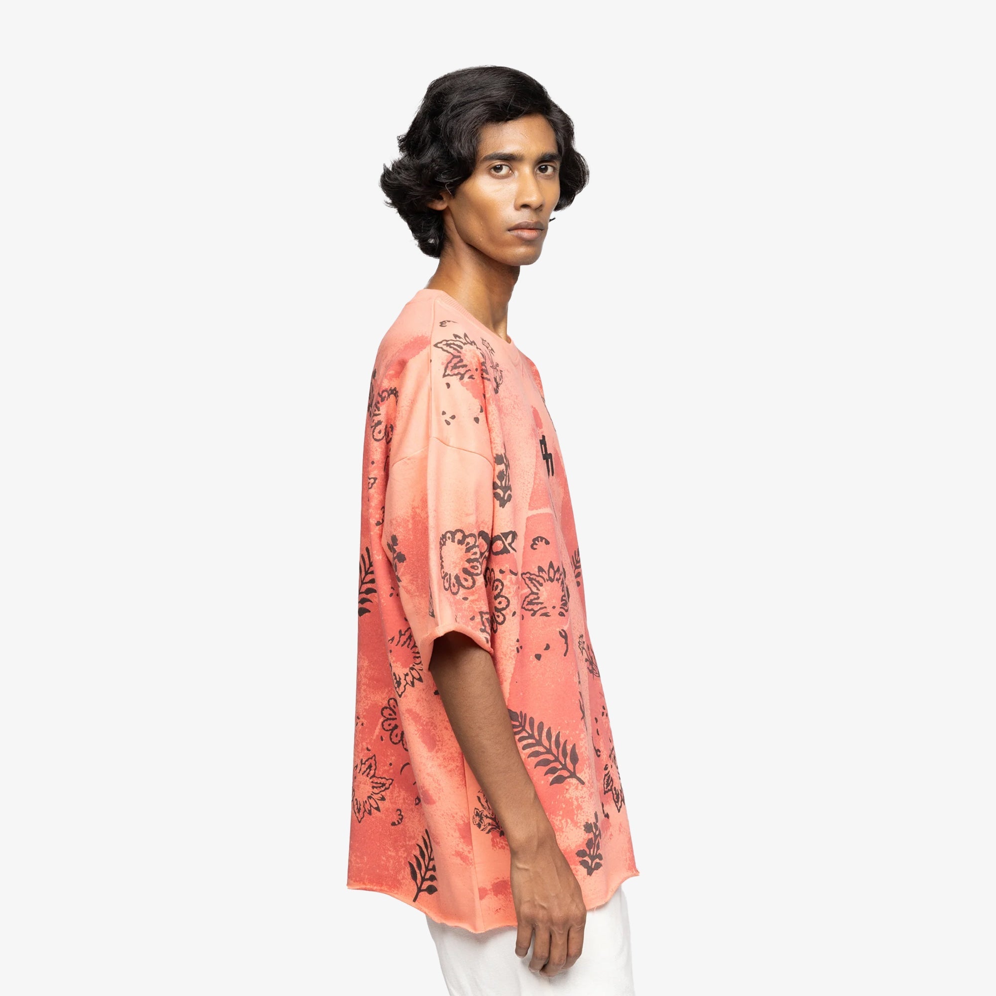 F A R A K | Coral Block Printed T-shirt { Pink/pink - view 3