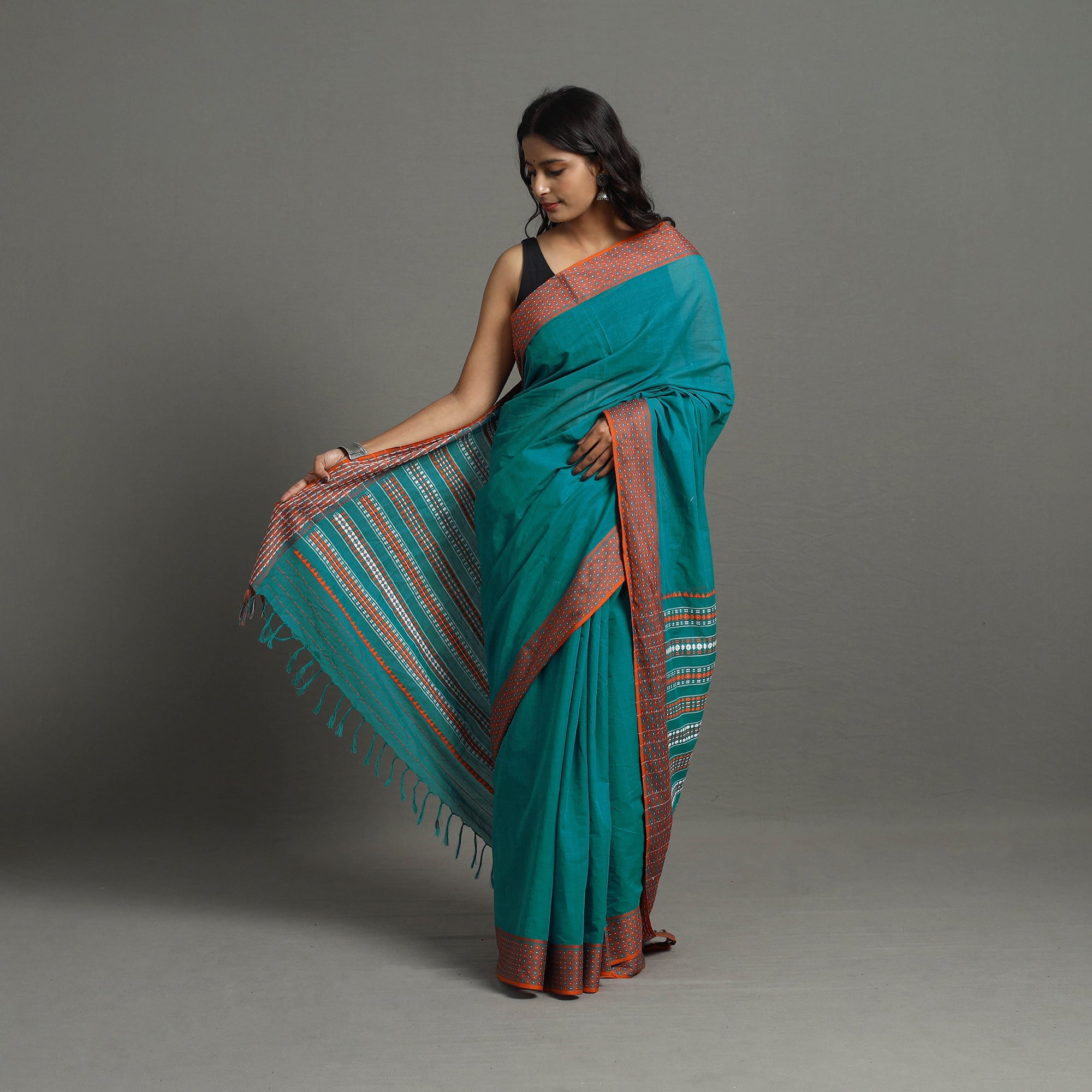 SASHA Blue - Bengal Handwoven Cotton Begampuri Saree 14 - view 2