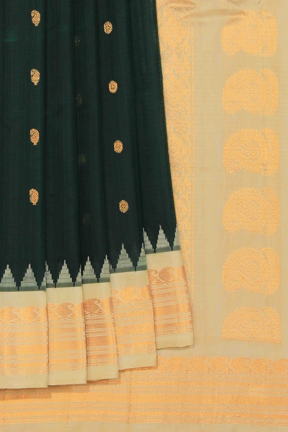 Kalanjali Gadwal Cotton Silk Bottle Green Saree