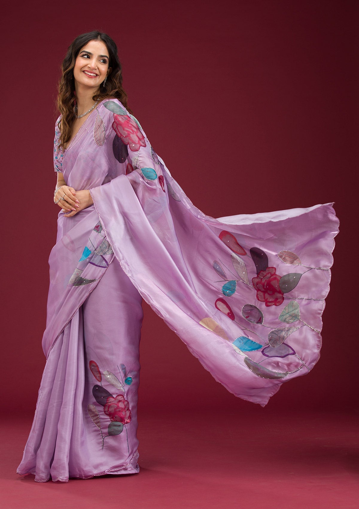 Koskii Lavender Printed Tissue Saree – Women's