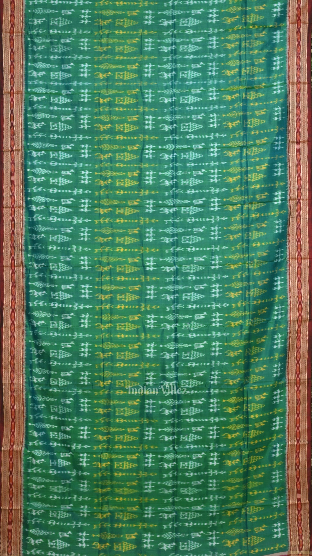 IndianVillèz Green Maroon Tribal Theme Odisha Handloom Khandua Silk Saree - view 3