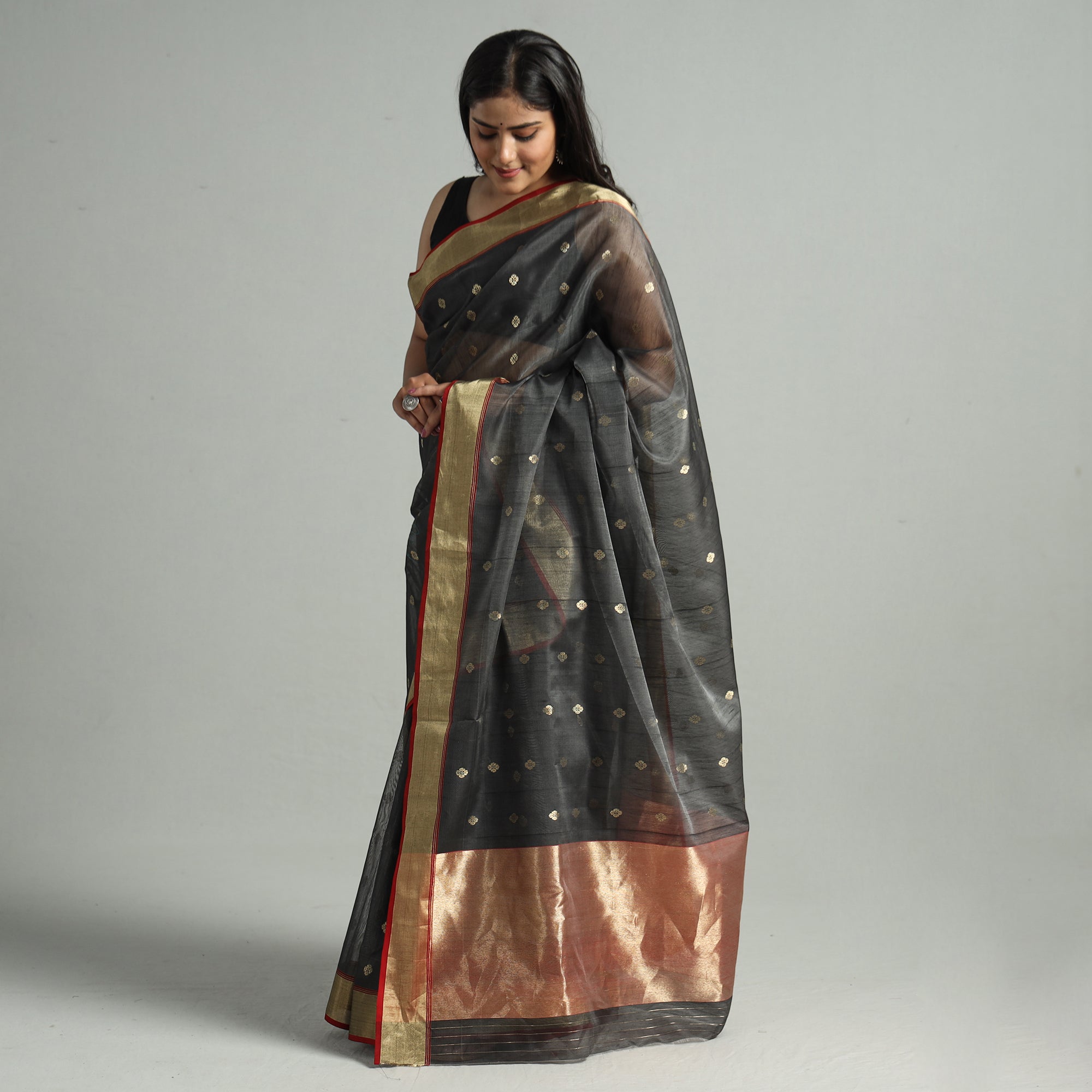 CHANDERI BY RAUPH KHAN Black - Traditional Chanderi Silk Buta Handloom Zari Work Saree 21 - view 2