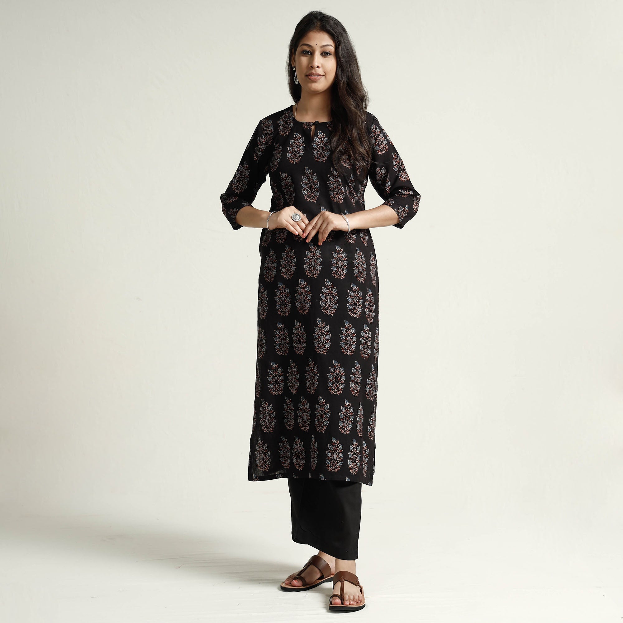 ITOKRI CASUALS Black - Ajrakh Block Printed Cotton Kurta with Palazzo Set