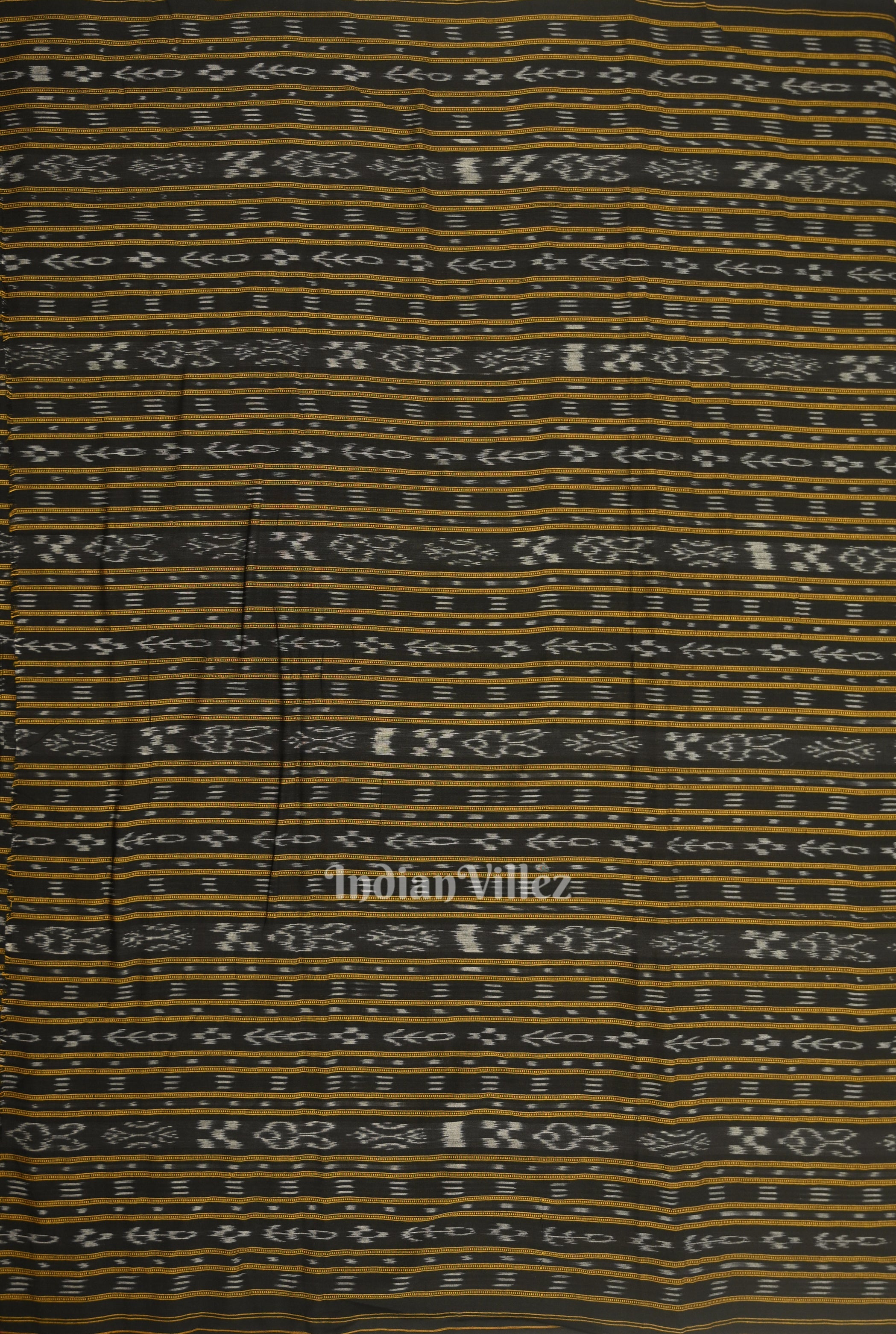 IndianVillèz Black Sambalpuri Odisha Ikat Cotton Fabric - view 3