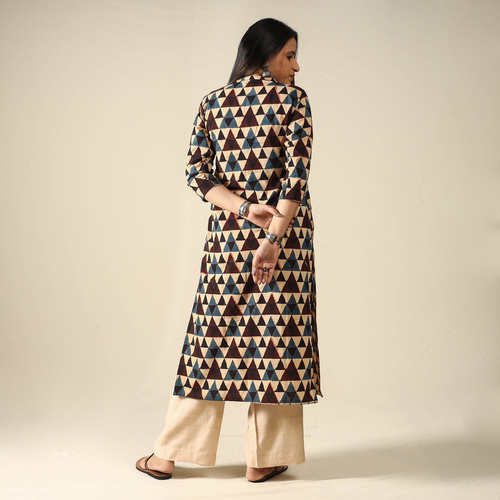 ITOKRI CASUALS Beige - Ajrakh Block Printed Cotton Straight Kurta 17 - view 4