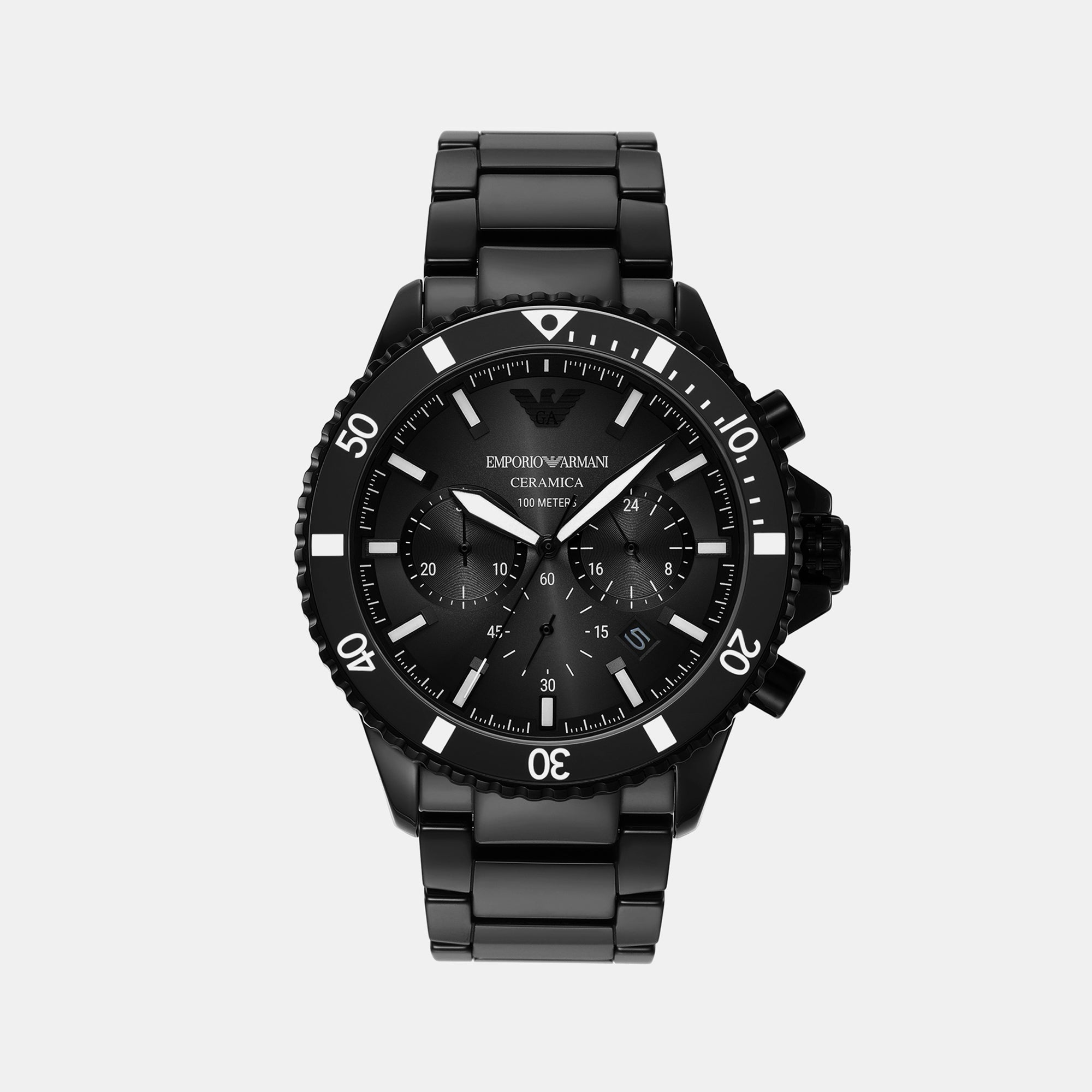 Emporio Armani Helios (World Explorer) Men Quartz Black Dial Chronograph Stainless Steel Watch AR70010