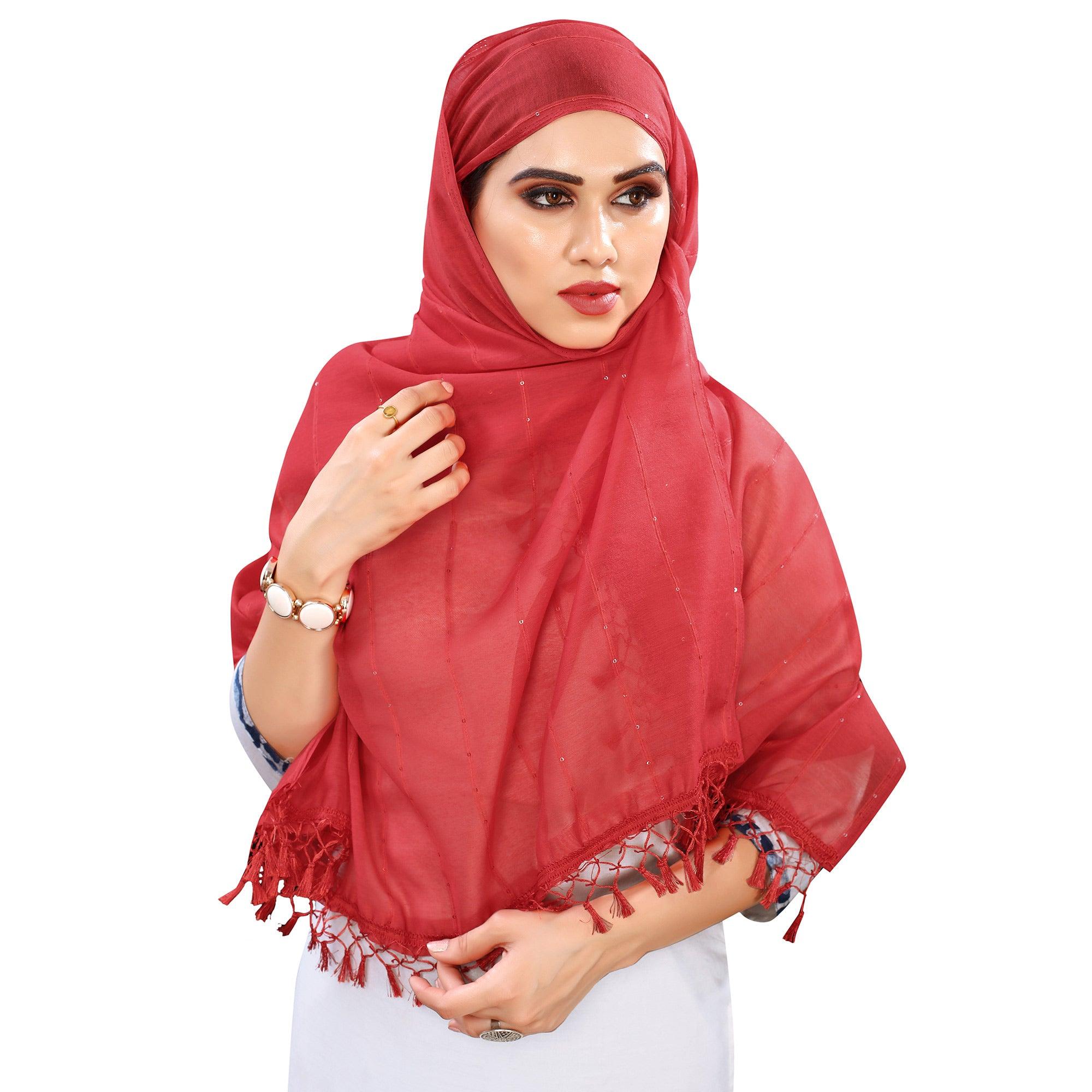 Peachmode Seller Maroon Stripes Woven Sequins Festive Wear Cotton Silk Dupatta - view 2