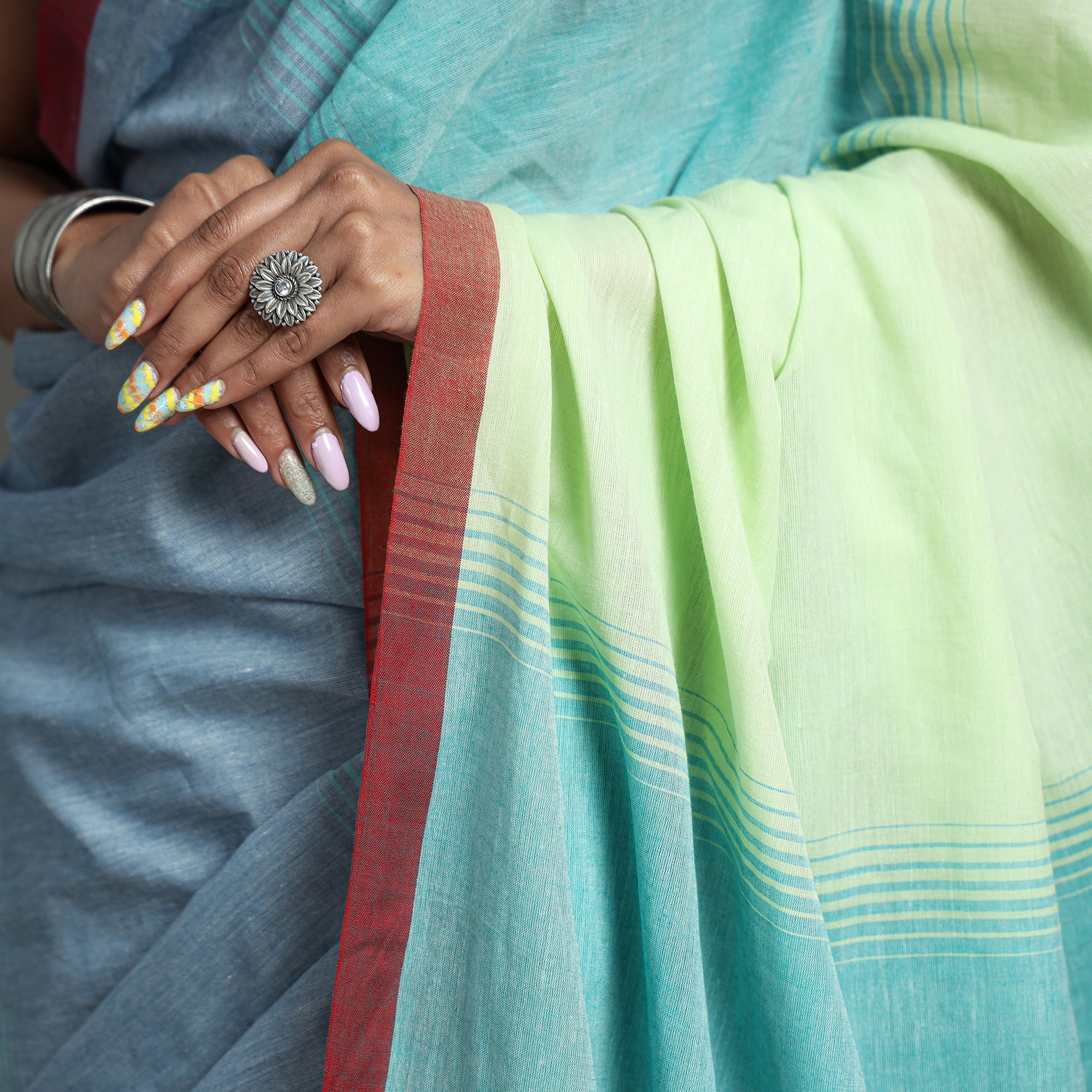 SASHA Blue - Begampuri Handloom Cotton Saree – Women's - view 5