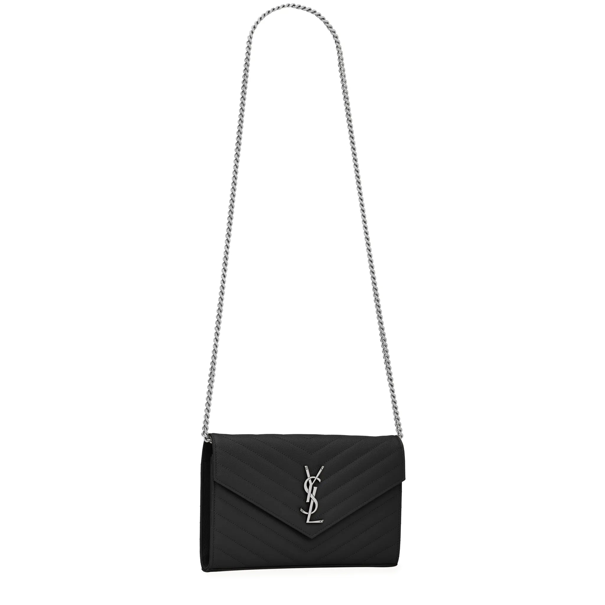 Saint Laurent Monogram Envelope Black Silver Crossbody Bag - view 3