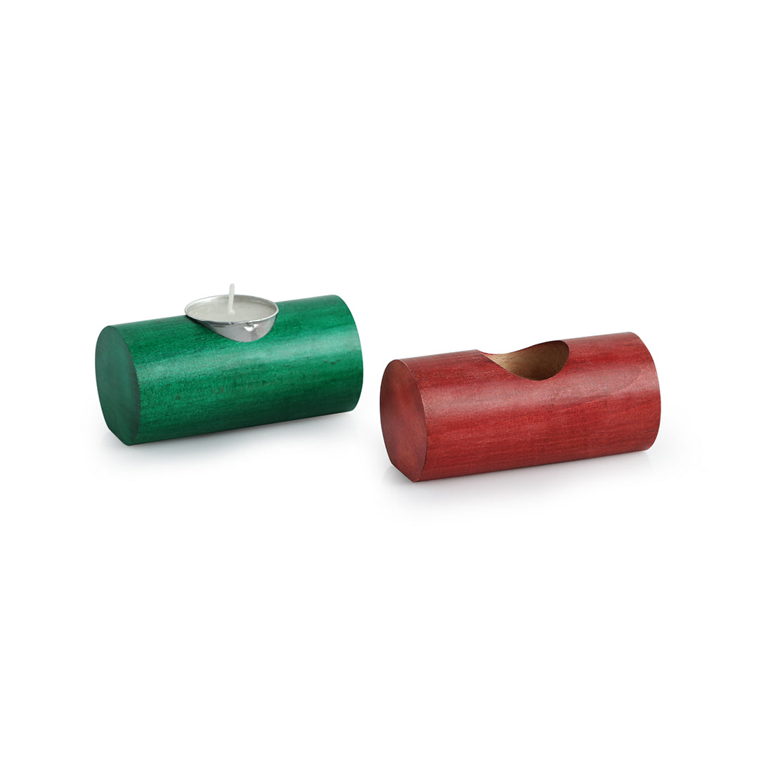 EXCLUSIVELANE 'Jugnu Drum' Wooden Tea Light Holder (Set of 2) - view 2