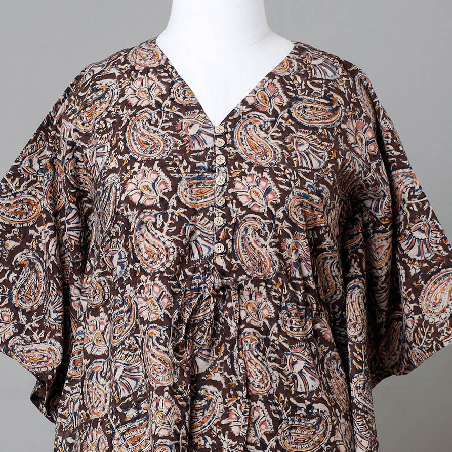 ITOKRI CASUALS Brown - Block Print Cotton Kalamkari Kaftan with Tie-Up Waist (Medium) - view 3