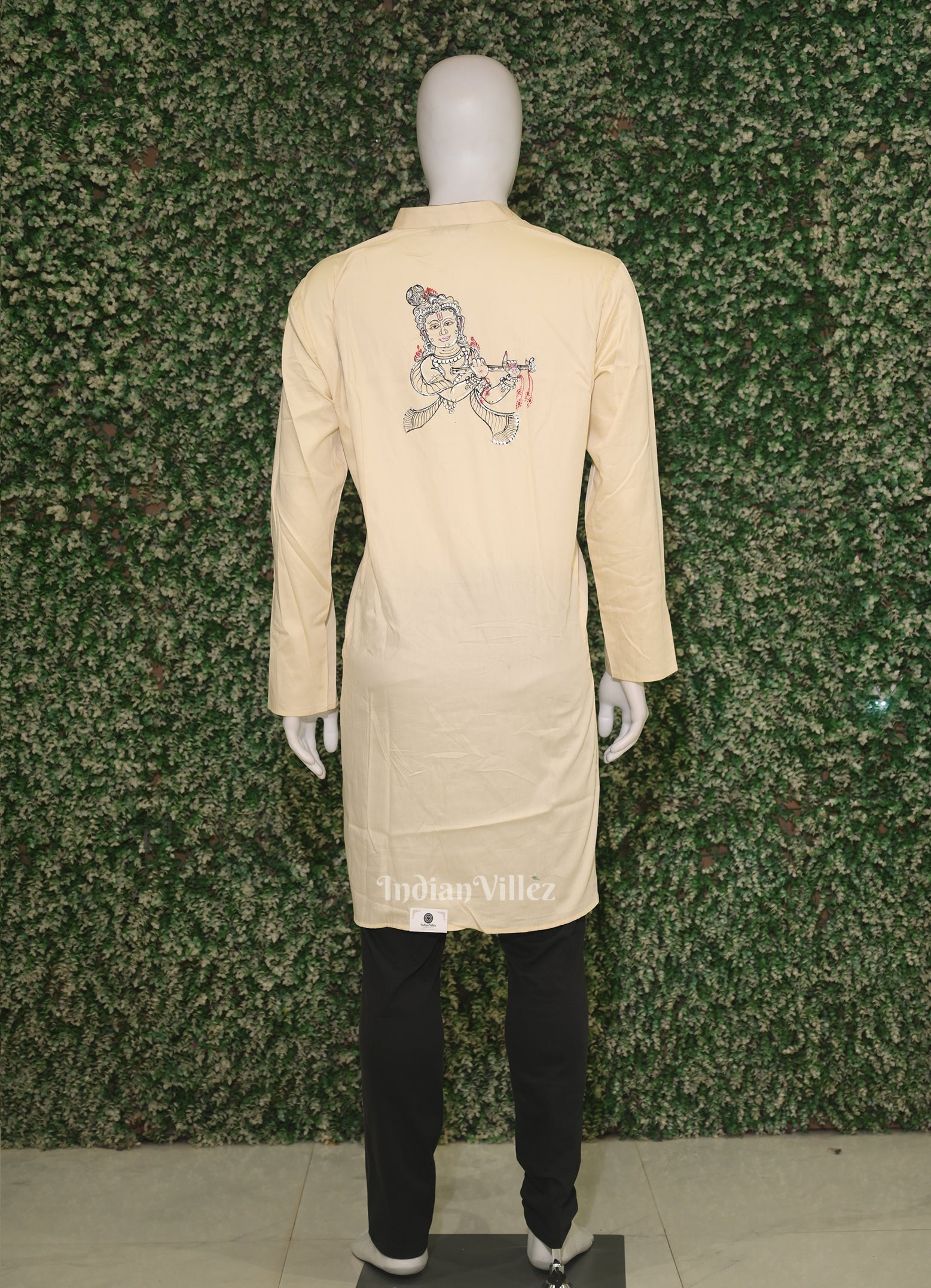 IndianVillèz White Radha Krishna Raasleela Theme Hand-Painted Pattachitra Kurta - view 2
