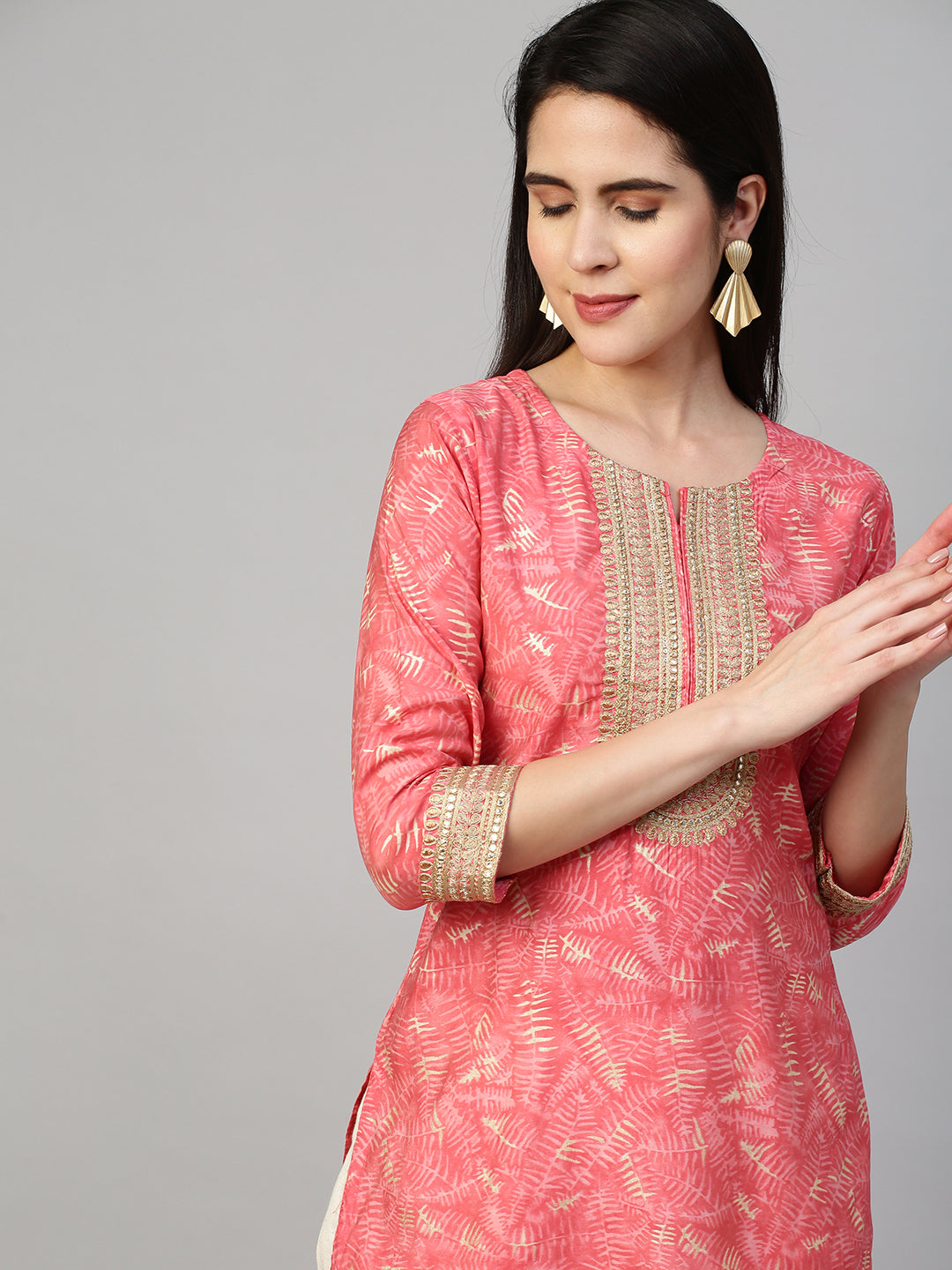 Fashor Ethnic Printed & Embroidered Kurta - Peach - view 4