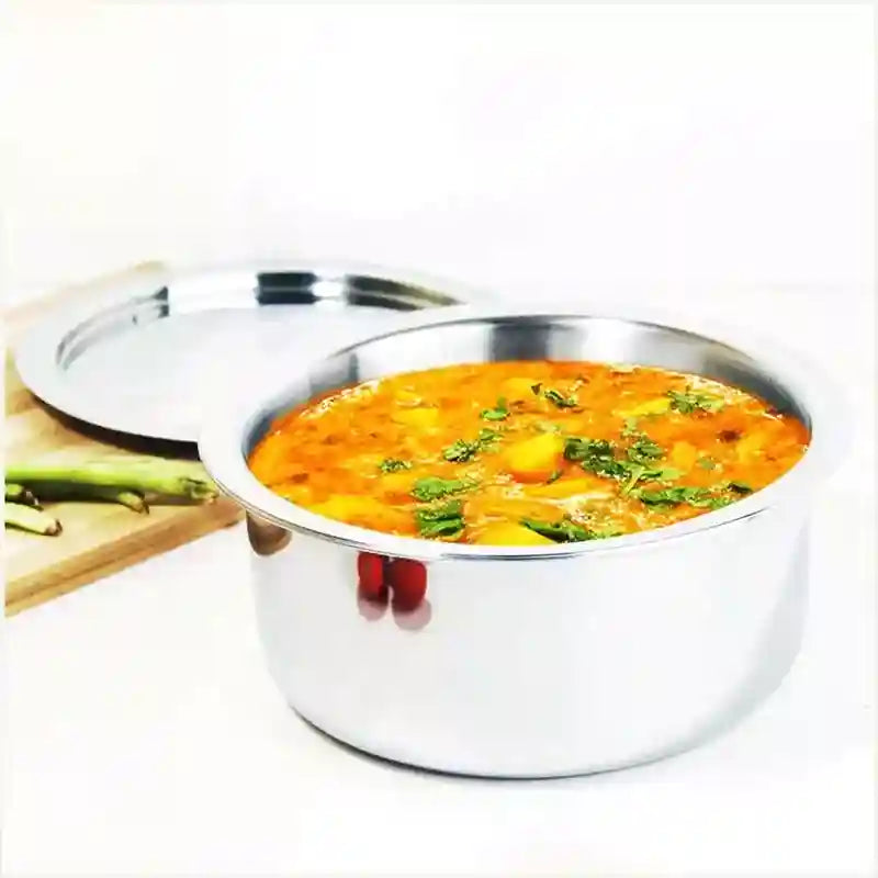 The Indus Valley TurboCuk Tri-ply Stainless Steel Tope/Tapeli/Bhagona/Patila+ Steel Lid, Premium Quality, 3 Layer Thick Body, 100% Toxin-free, Non-sti