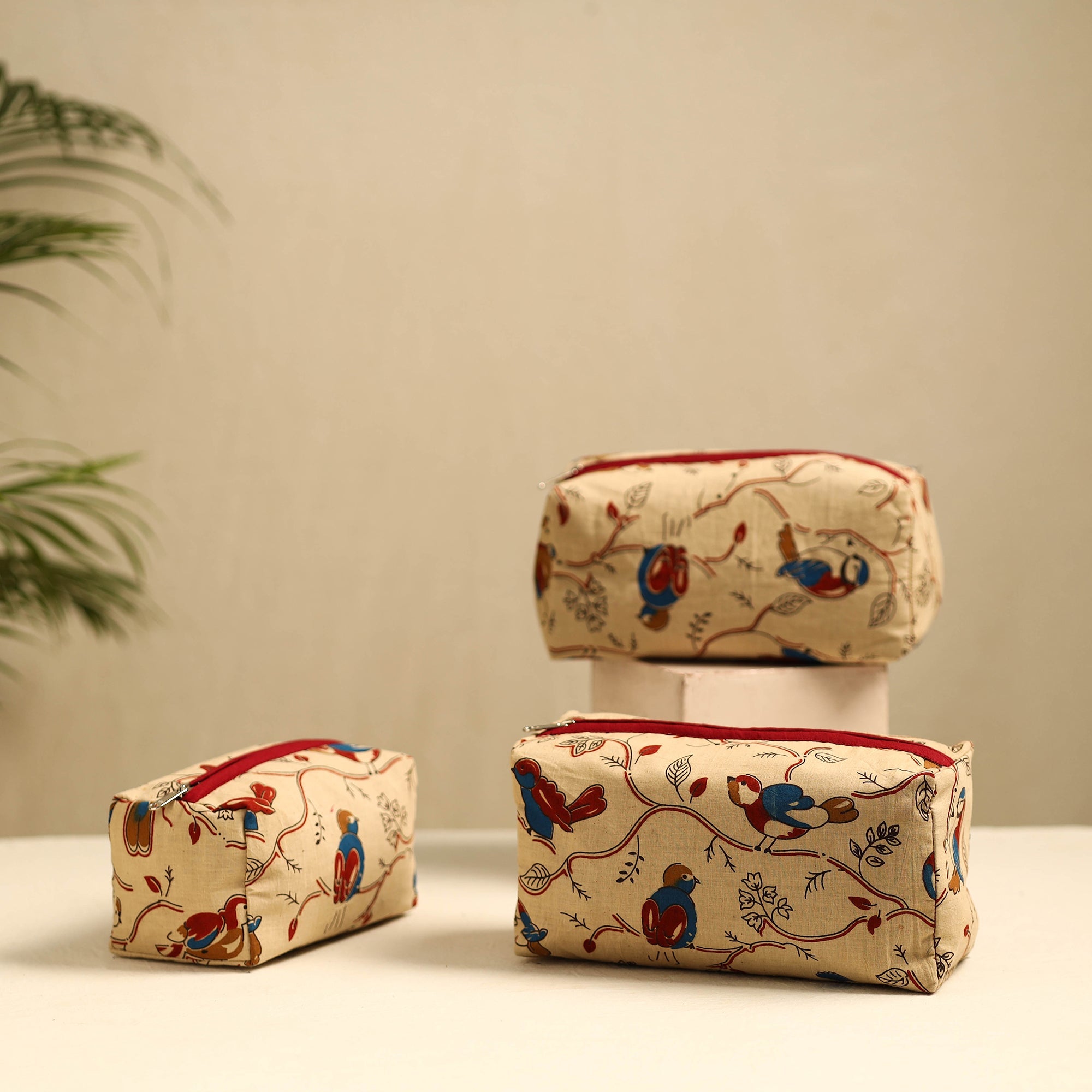 NOORI BAZAR Beige - Handmade Cotton Toiletry Bags (Set of 3) 03