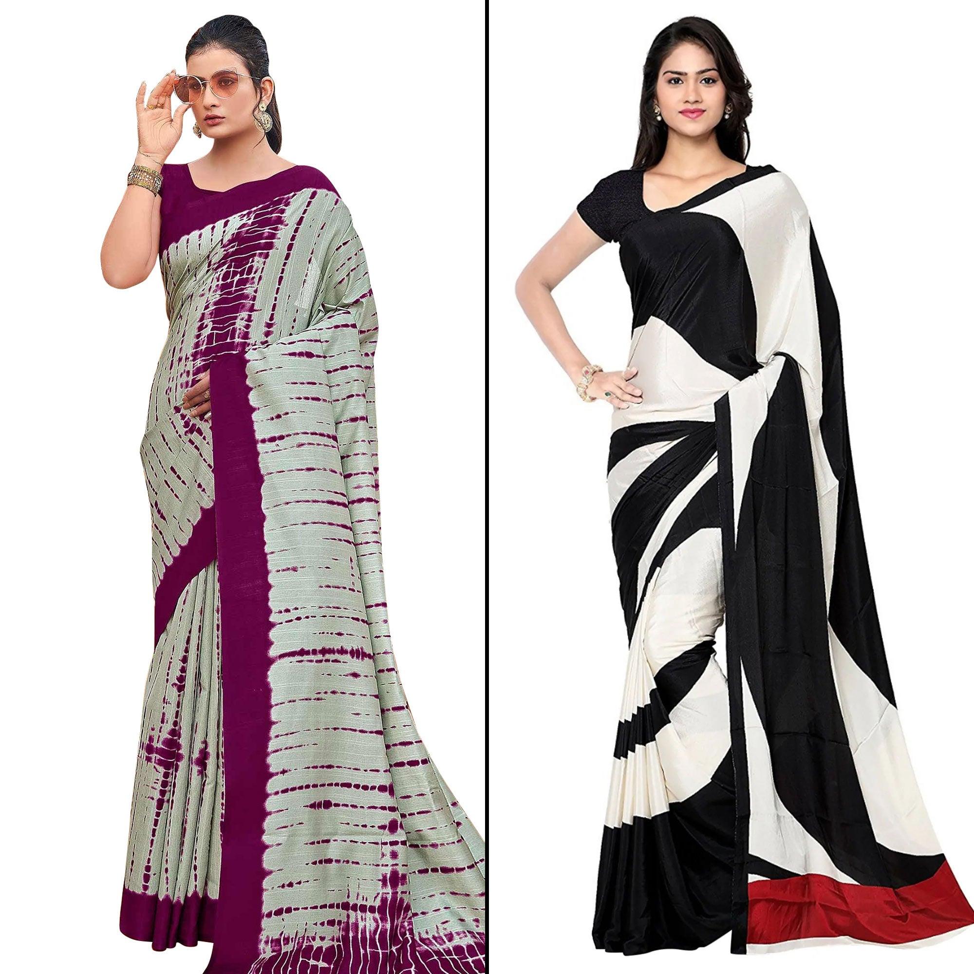 Grey sarees – BlackTree grey-and-off-white-black-saree-pack-of-2