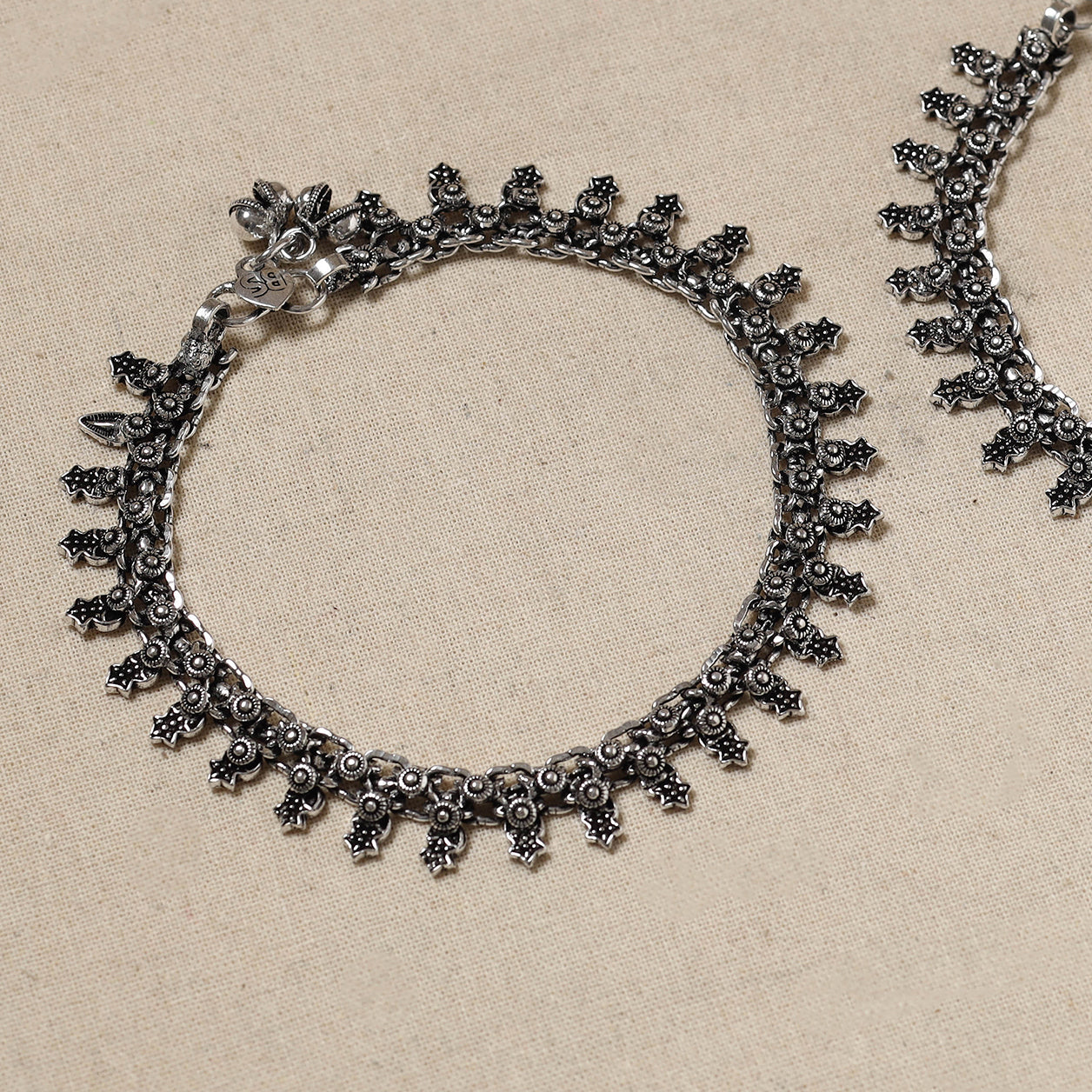WHITE RIVER STORIES Antique Finish Oxidised German Silver Payal (pair) - view 2