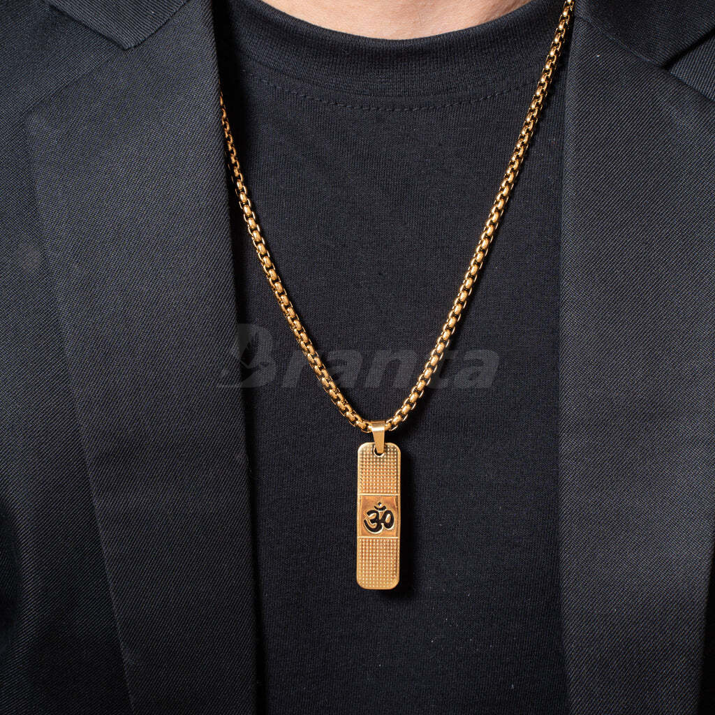 Branta Om Pendant Dotted Design Gold Chain For Men (24 Inch) - view 2