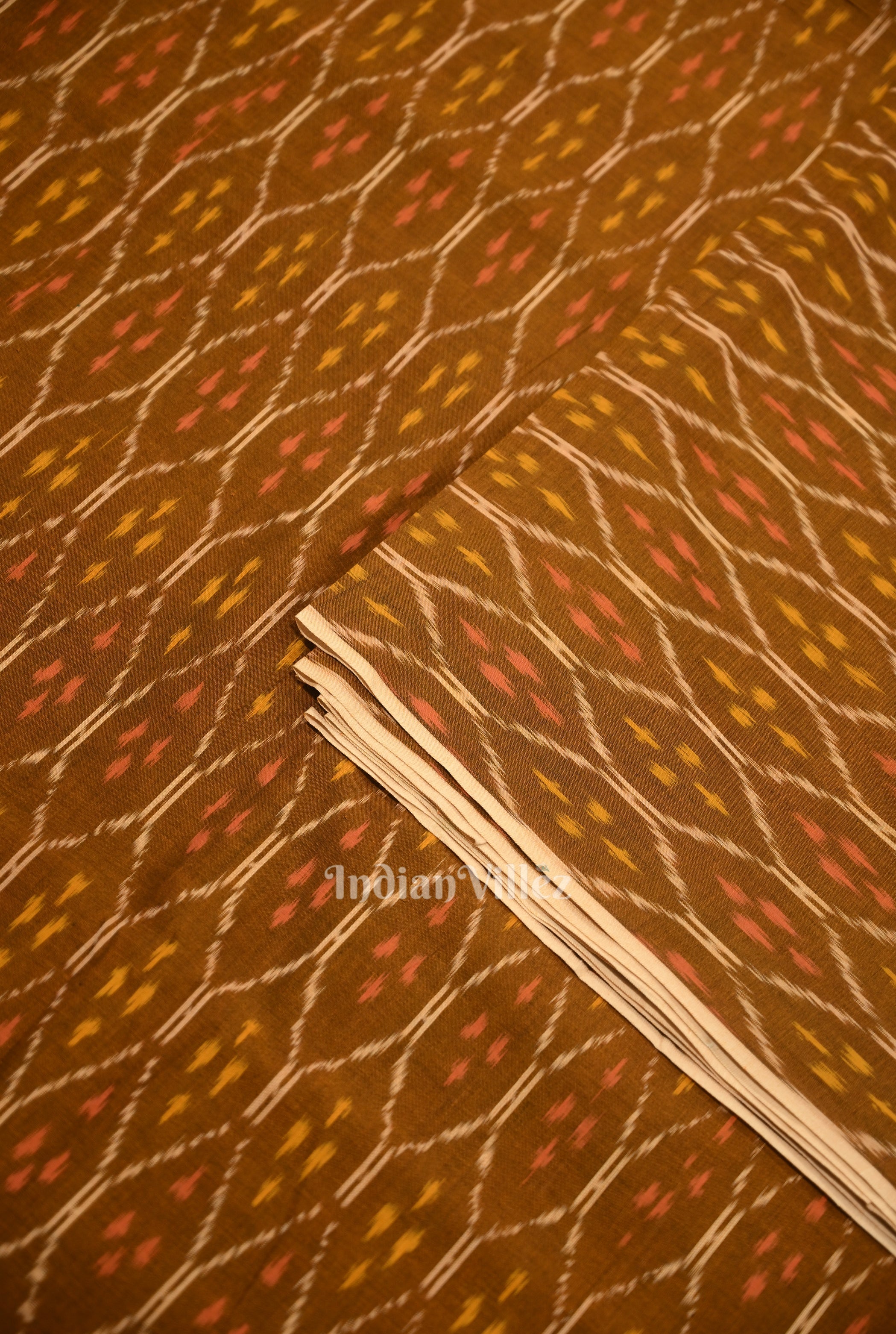 IndianVillèz Mustard Yellow Pochampally Ikat Cotton Fabric - view 2