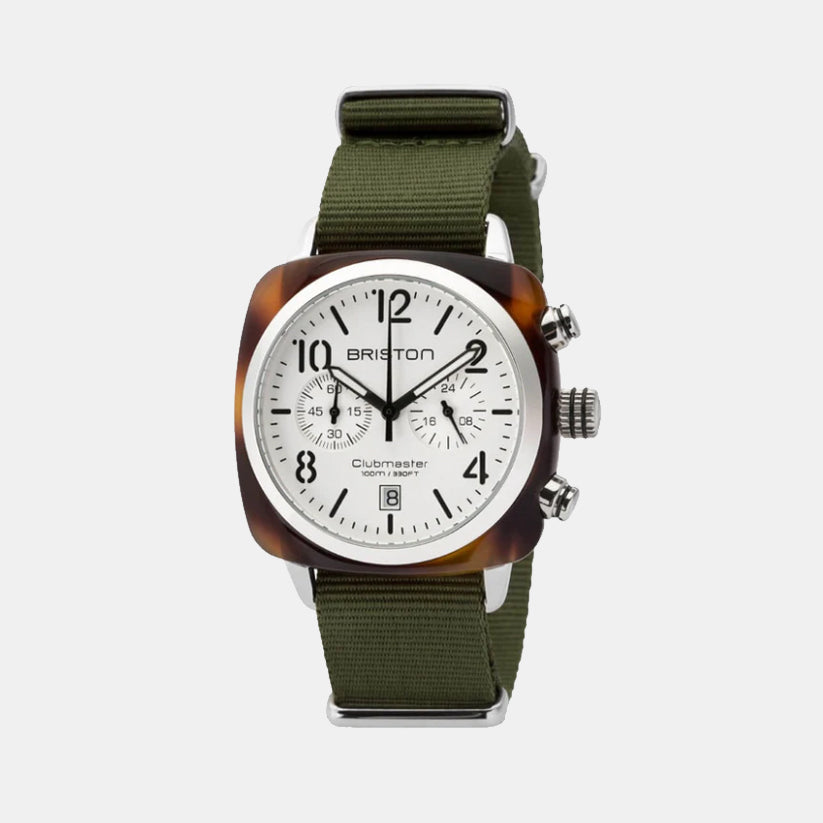Briston Clubmaster Classic Men Quartz White Dial Chronograph Nato Watch 16140.SA.T.2.NGA