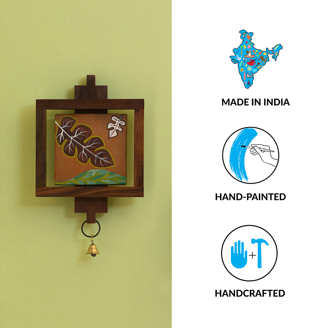 EXCLUSIVELANE 'Shades of a Leaf' Hand Painted Wall Hanging In Sheesham Wood & Terracotta (Set of 2) - view 8