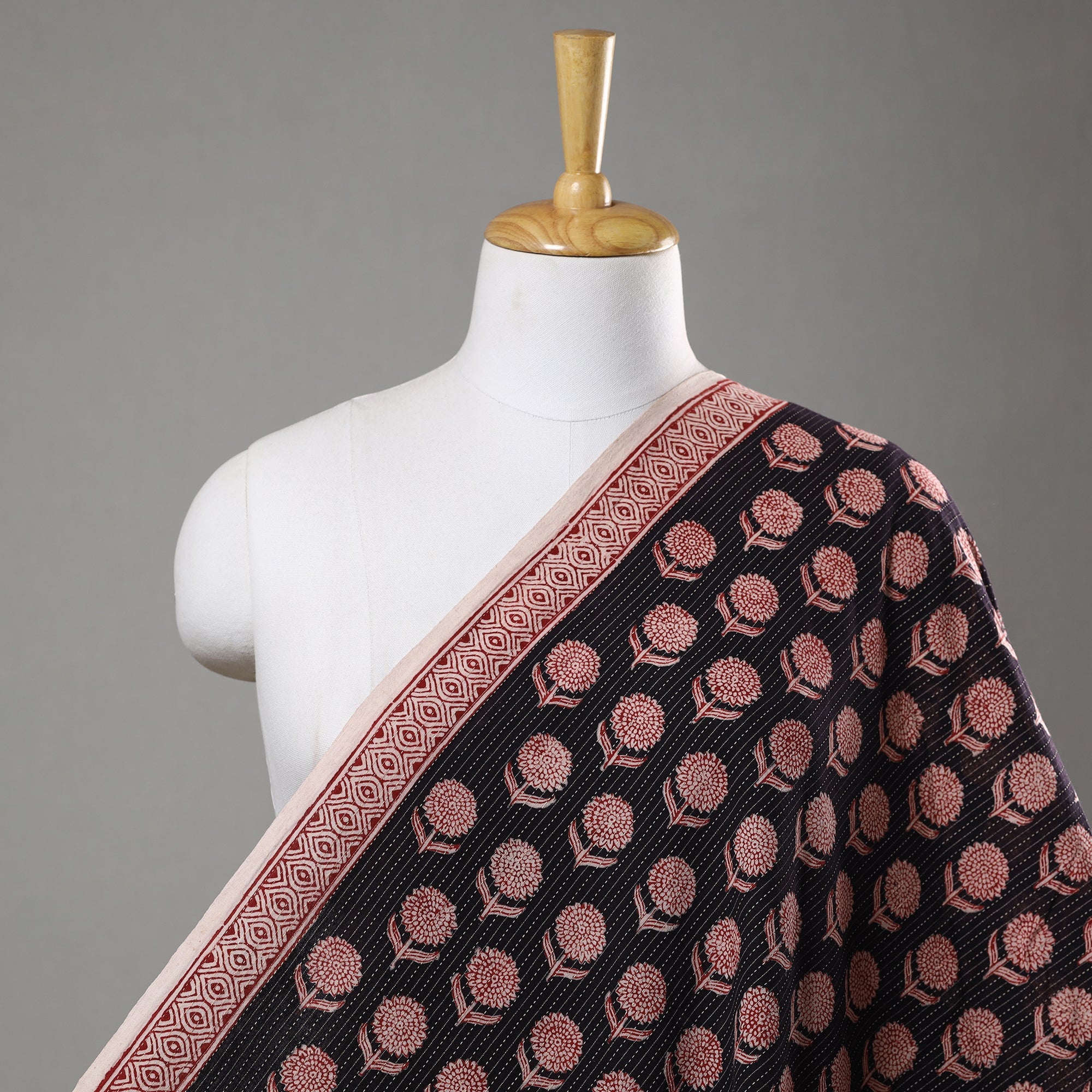 BAGH PRINTS BY UMAR FARUK KHATRI Black - Bagh Block Printed Kantha Style Cotton Fabric 27