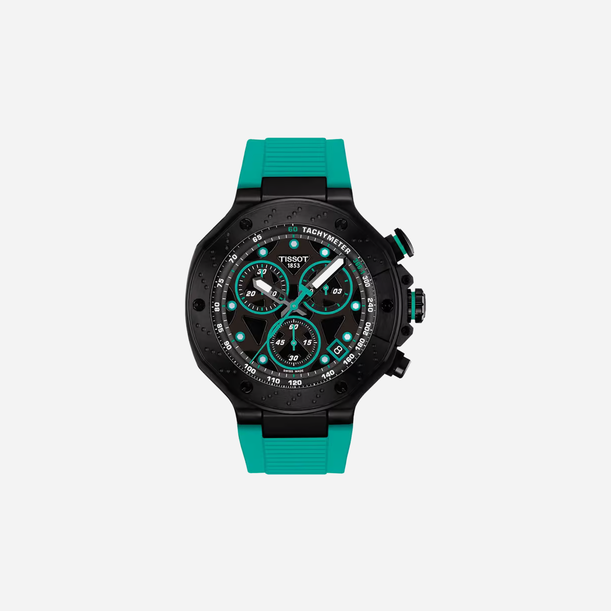 Tissot T-Race Green Silicone Strap Black Dial 45mm Quartz Chronograph Watch