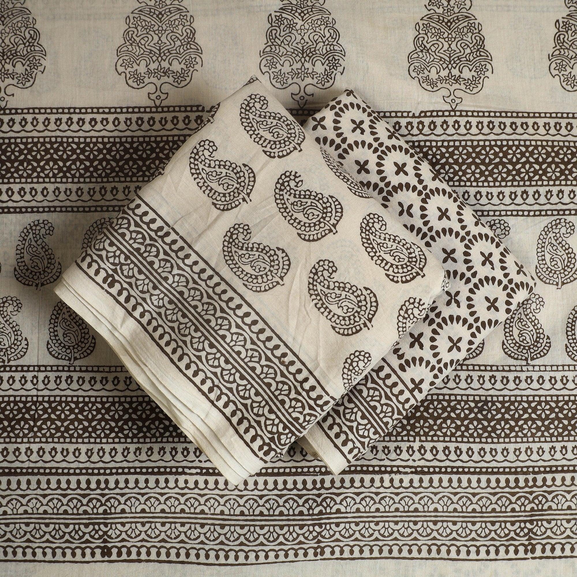 BAGH PRINTS BY MOHAMMED BILAL KHATRI Beige - 3pc Cotton Bagh Print Suit Material Set 13 - view 2