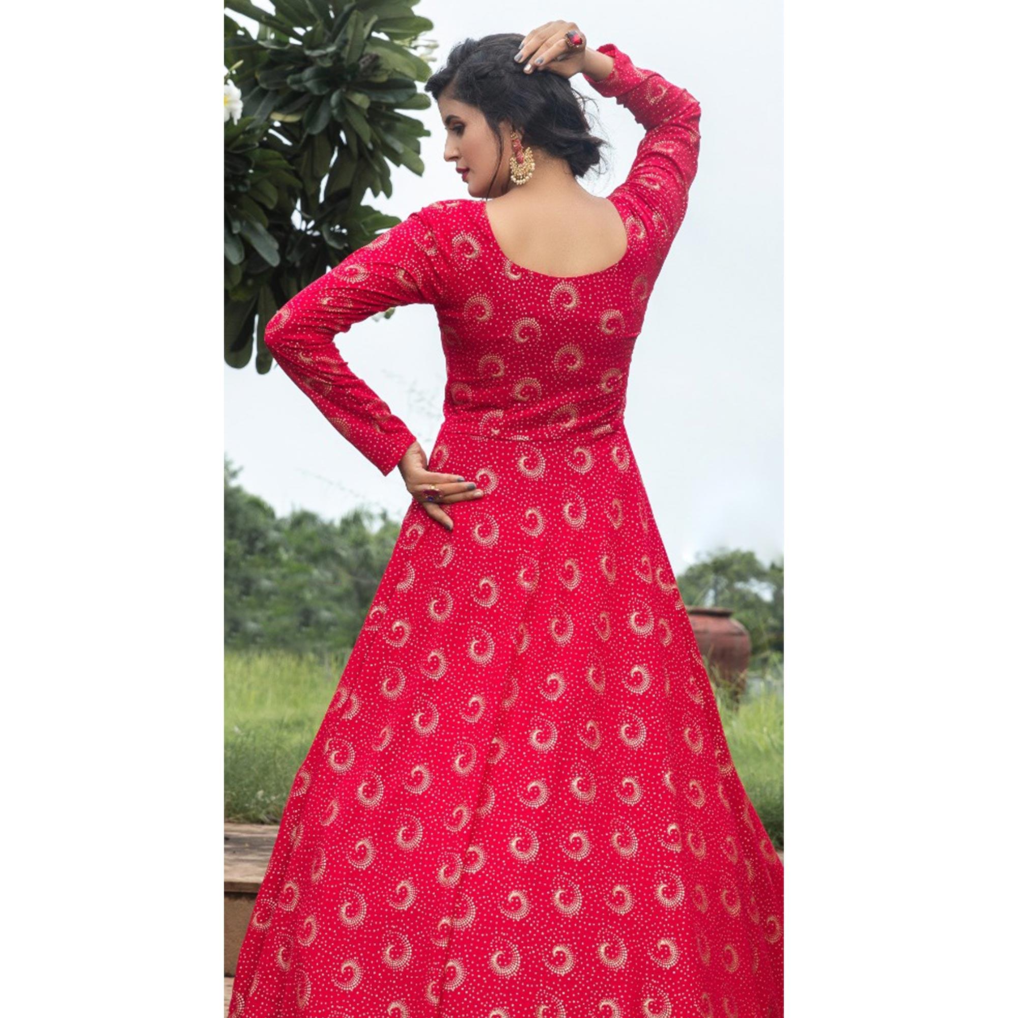Peachmode Flattering Pink Colored Party Wear Foil Printed Georgette Gown - view 2