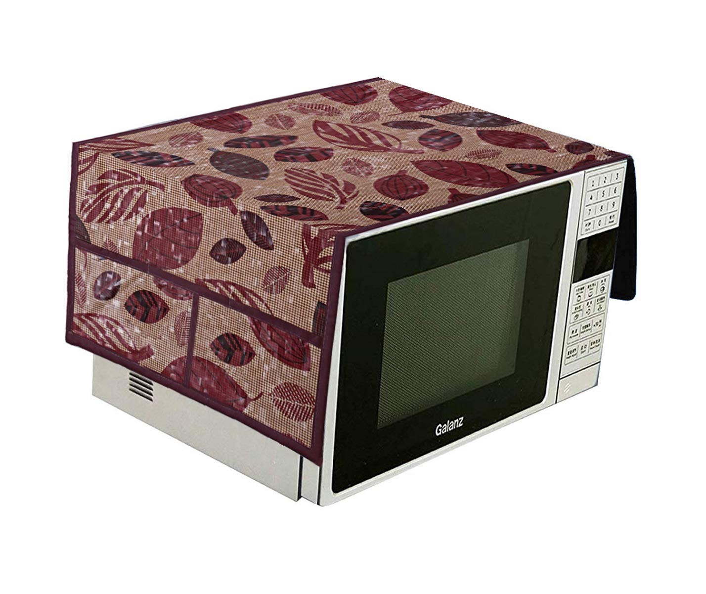 Kuber Industries Leaf Design PVC Microwave Oven Top Cover 30 Liter with Utility 4 Pockets (Gold) - CTKTC040718 - view 4