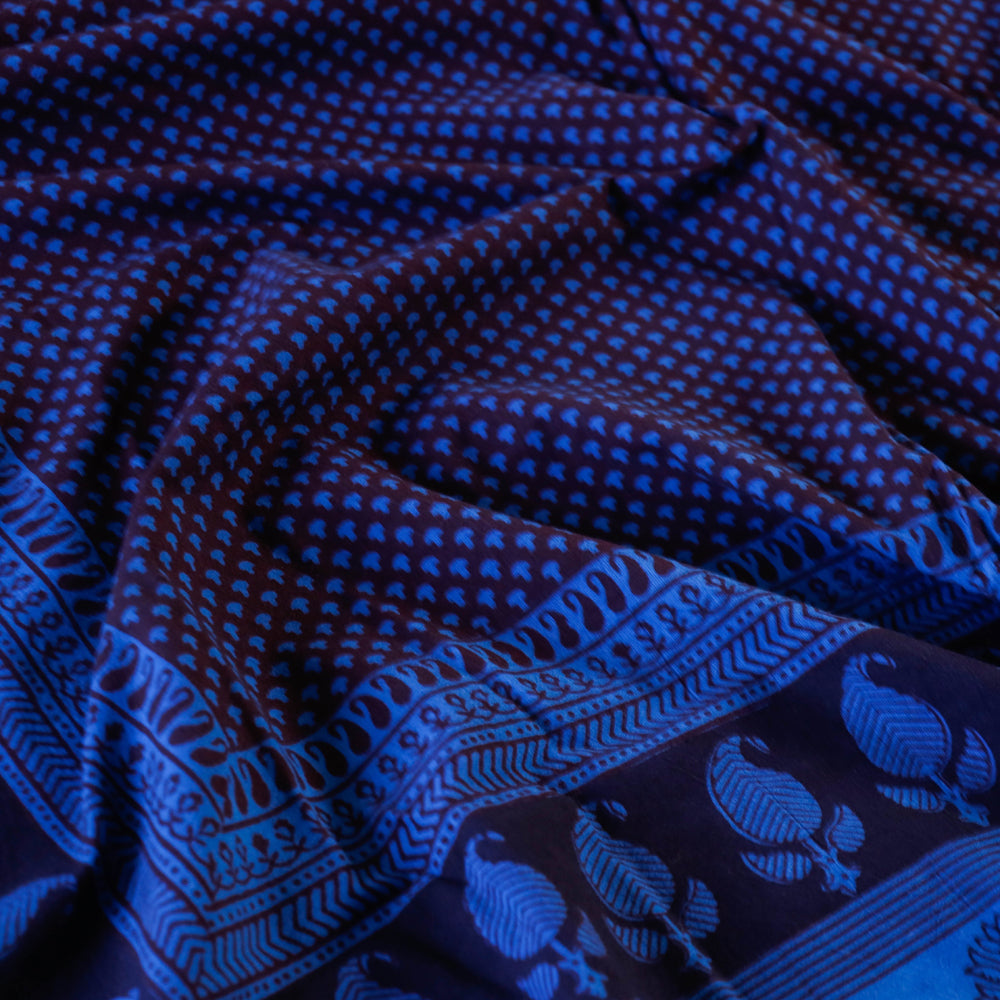BAGH PRINTS BY UMAR FARUK KHATRI Blue - Bagh Block Printed Natural Dyed Pure Cotton Double Bed Cover (110 x 88 in) - view 2