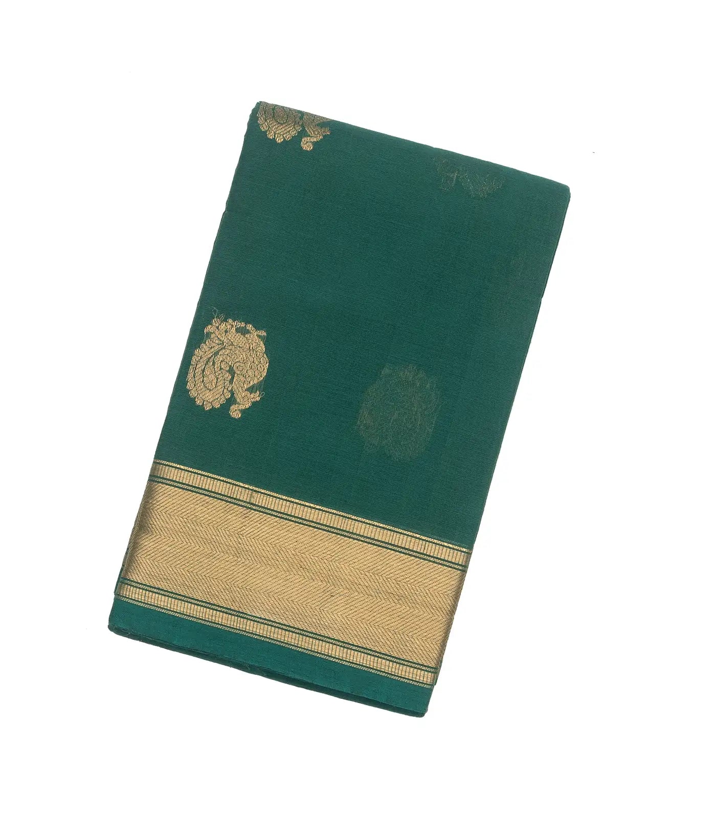 RmKV Sea Green Handloom Kanchi Cotton Saree With Annam Buttas