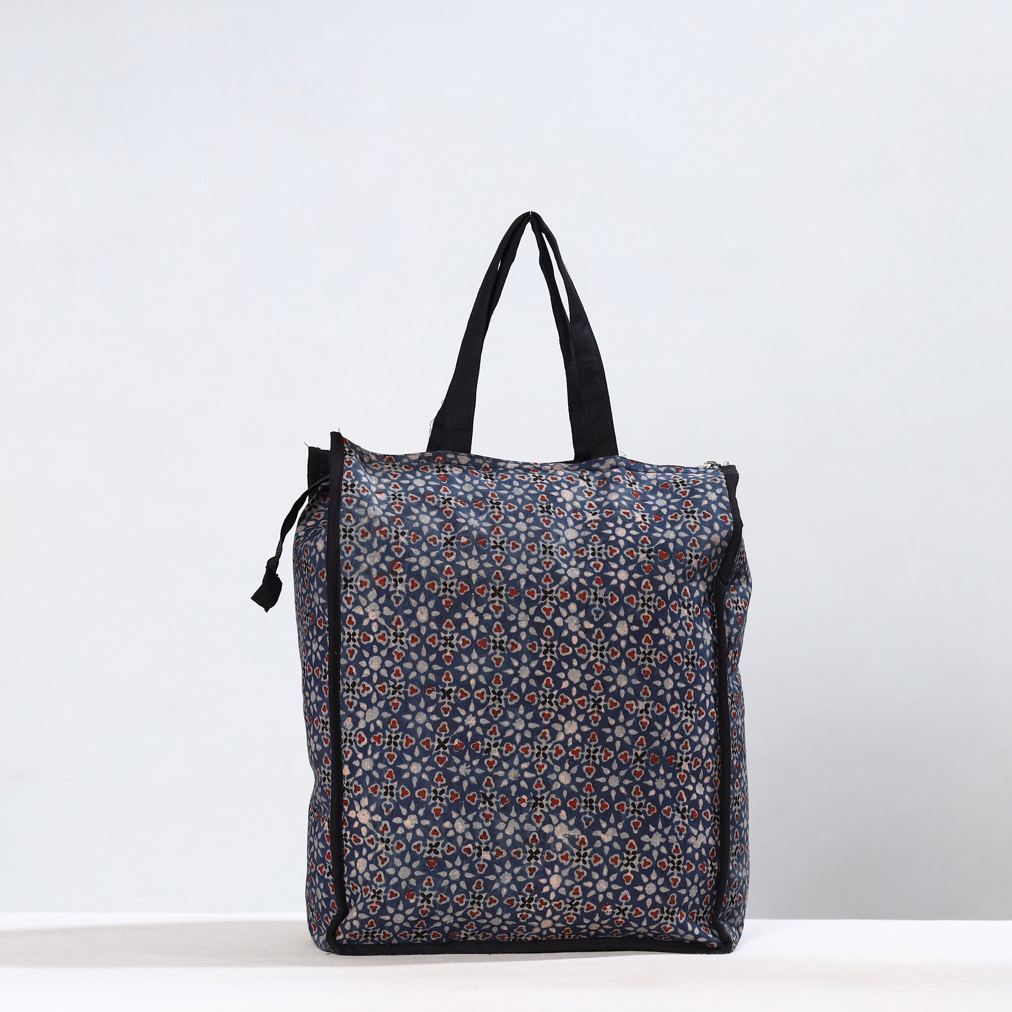 NOORI BAZAR Black - Handmade Ajrakh Block Printed Cotton Shopping Bag 01 - view 3