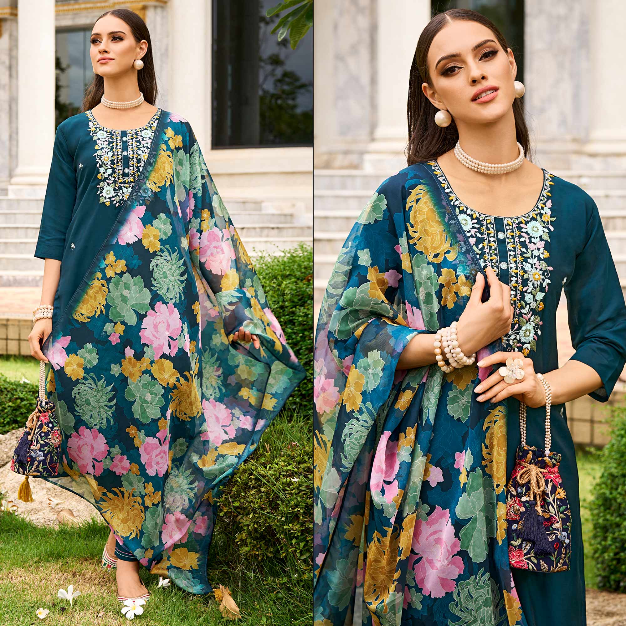 Peachmode Seller Morpich Floral Embroidered Chanderi Silk Suit