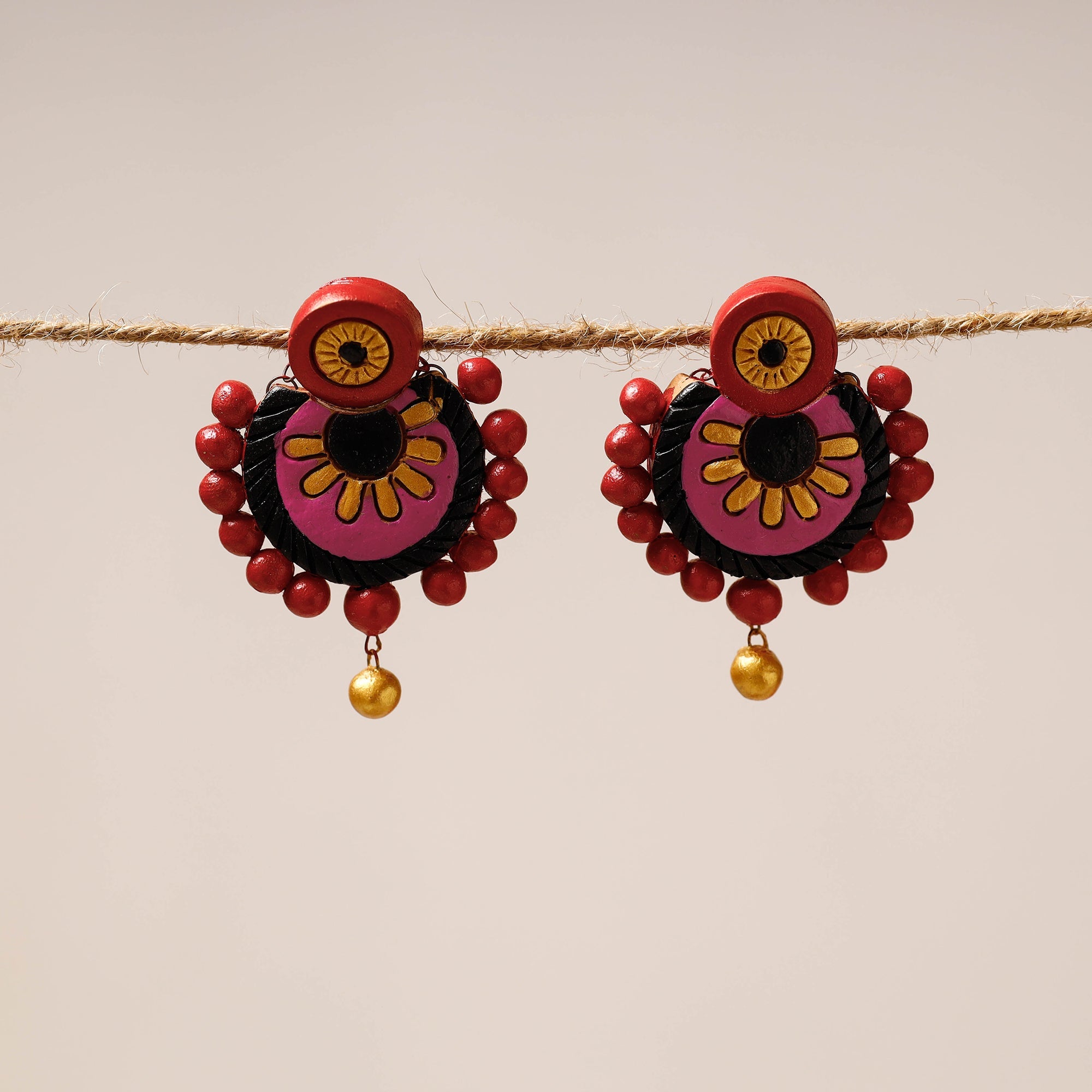 KHUSHBASH - HAPPY LOOM OF EAST Bishnupur Handpainted Stud Terracotta Earrings 22