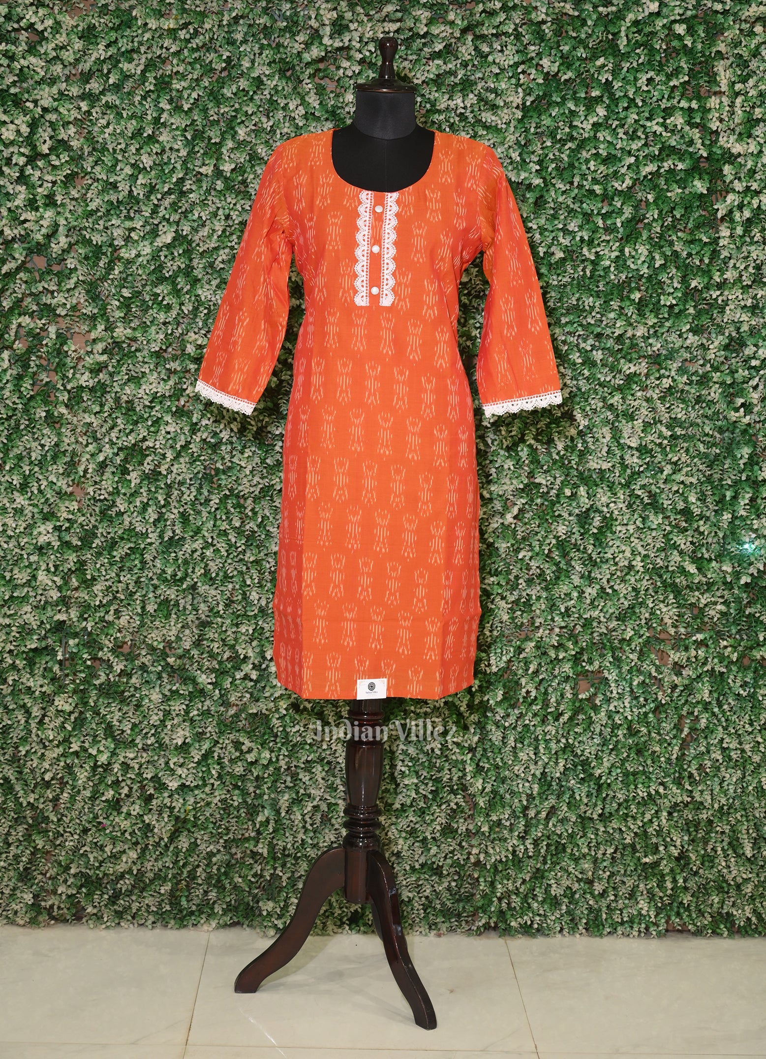 IndianVillèz Orange Odisha Ikat Designer Cotton Kurti for Women