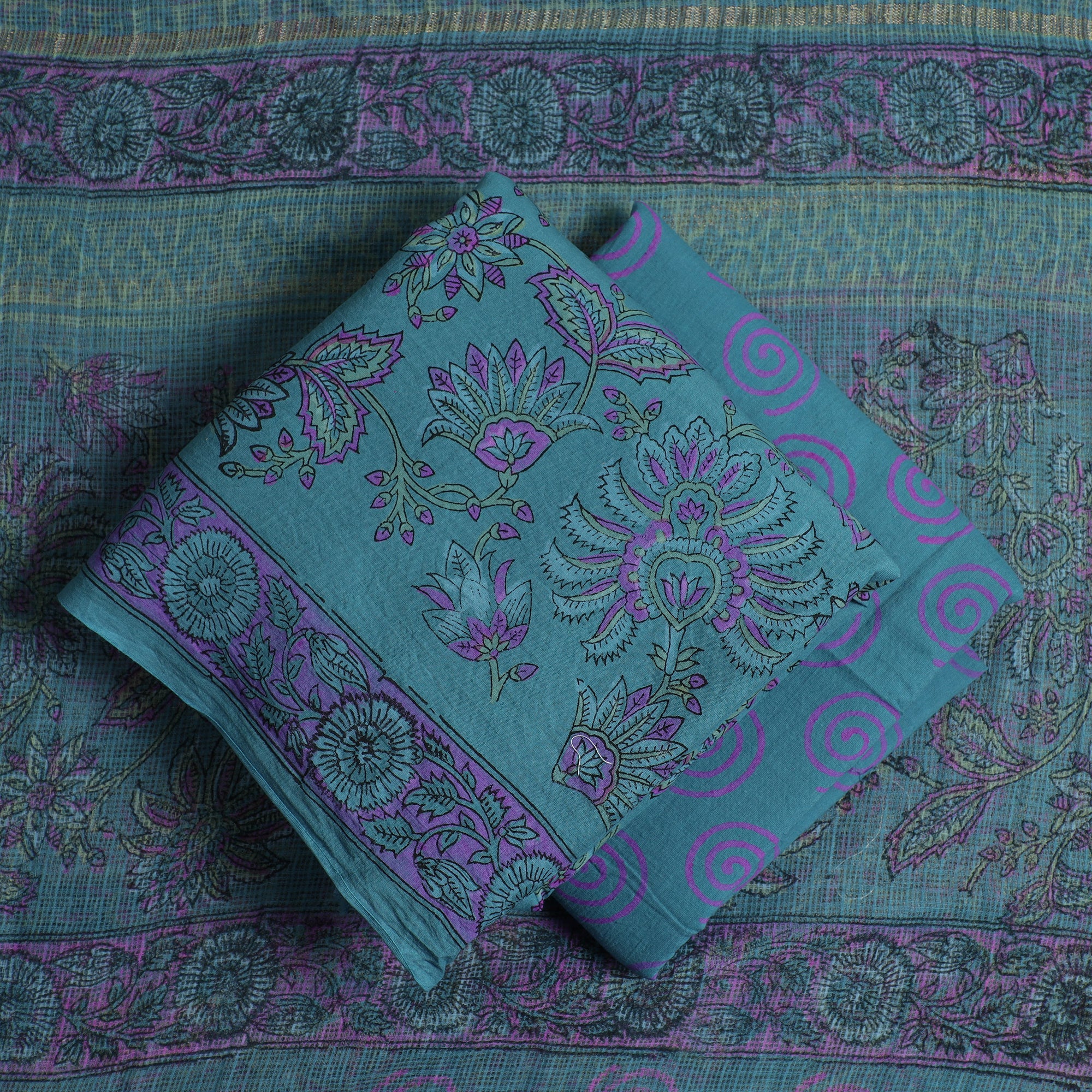 KUSUMLATA 3pc Sanganeri Block Printed Cotton Suit Material with Kota Doria Dupatta 05 - view 2