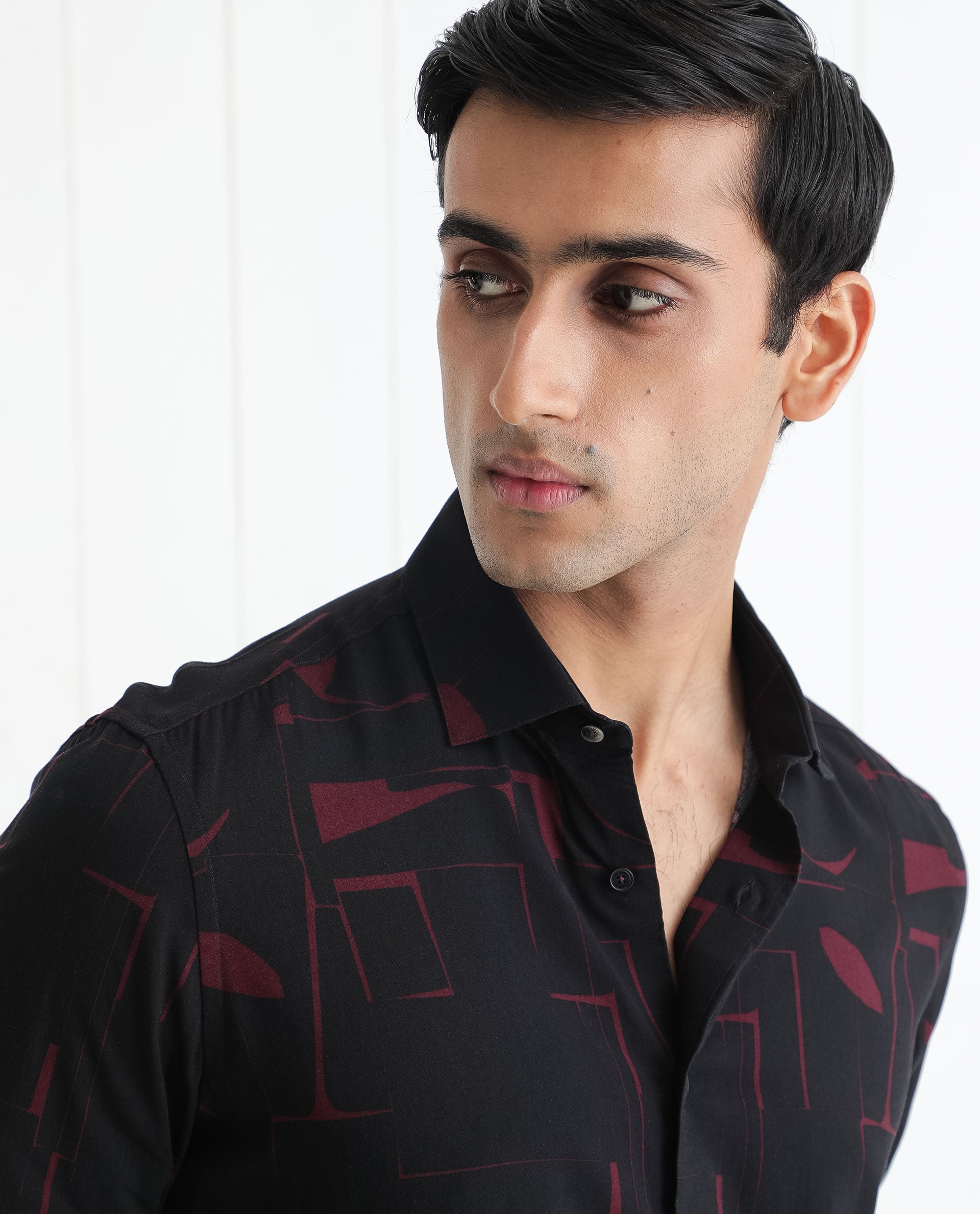 Rare Rabbit Men's Arjay Red Viscose Fabric Abstract Print Full Sleeves Shirt - view 8
