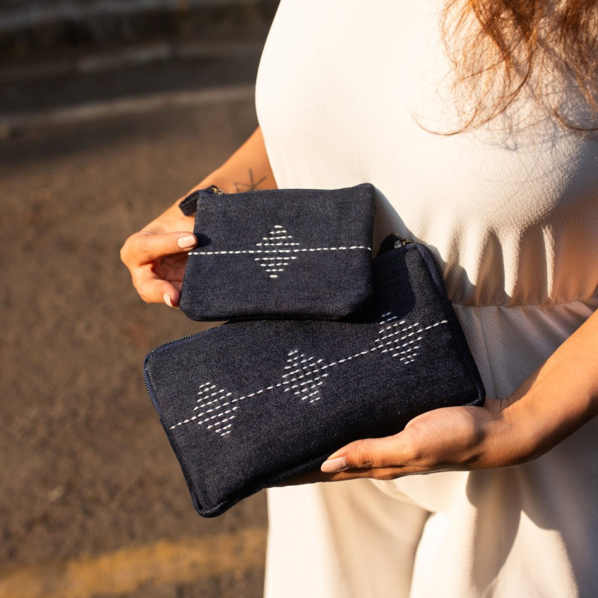 DWIJ Black - Upcycled Kantha Hand Embroidered Wallet With Coin Pouch