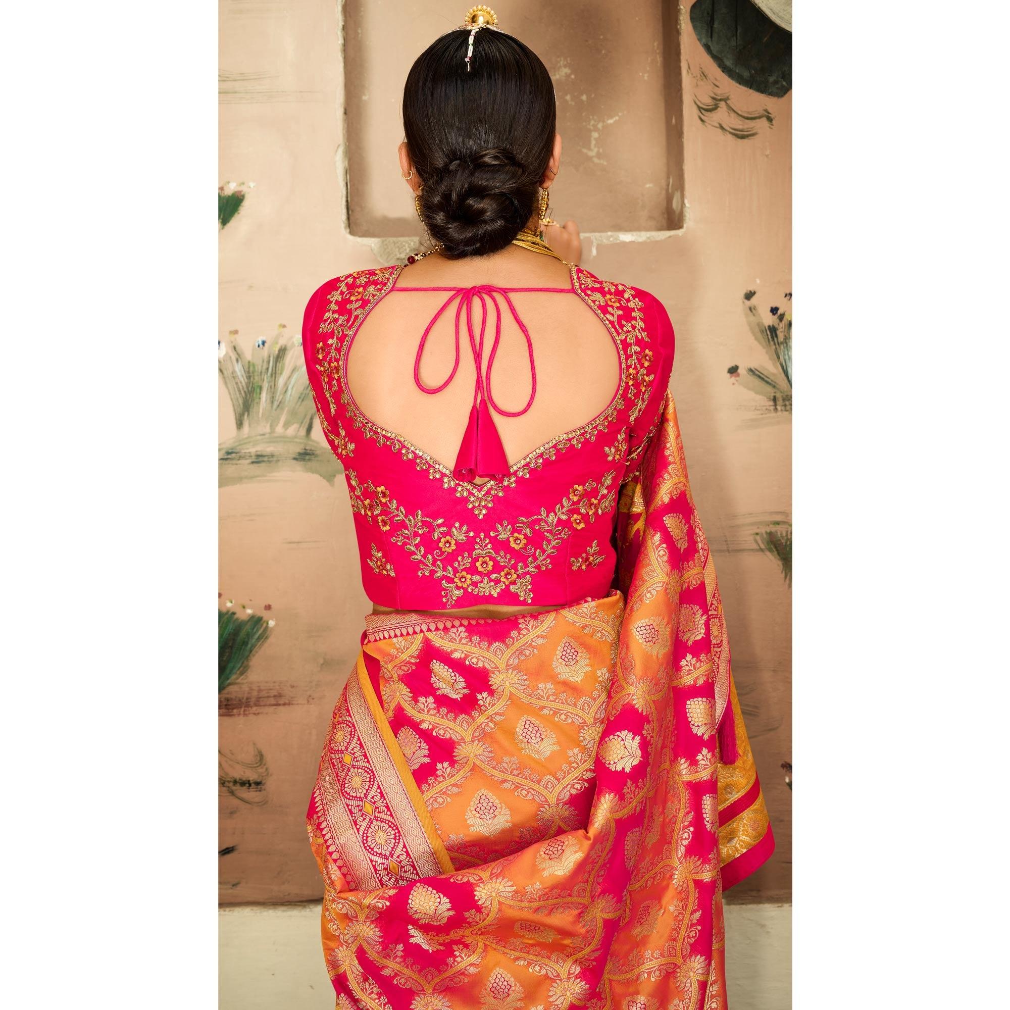 Peachmode Multicolor Festive Wear Woven Silk Saree - view 4