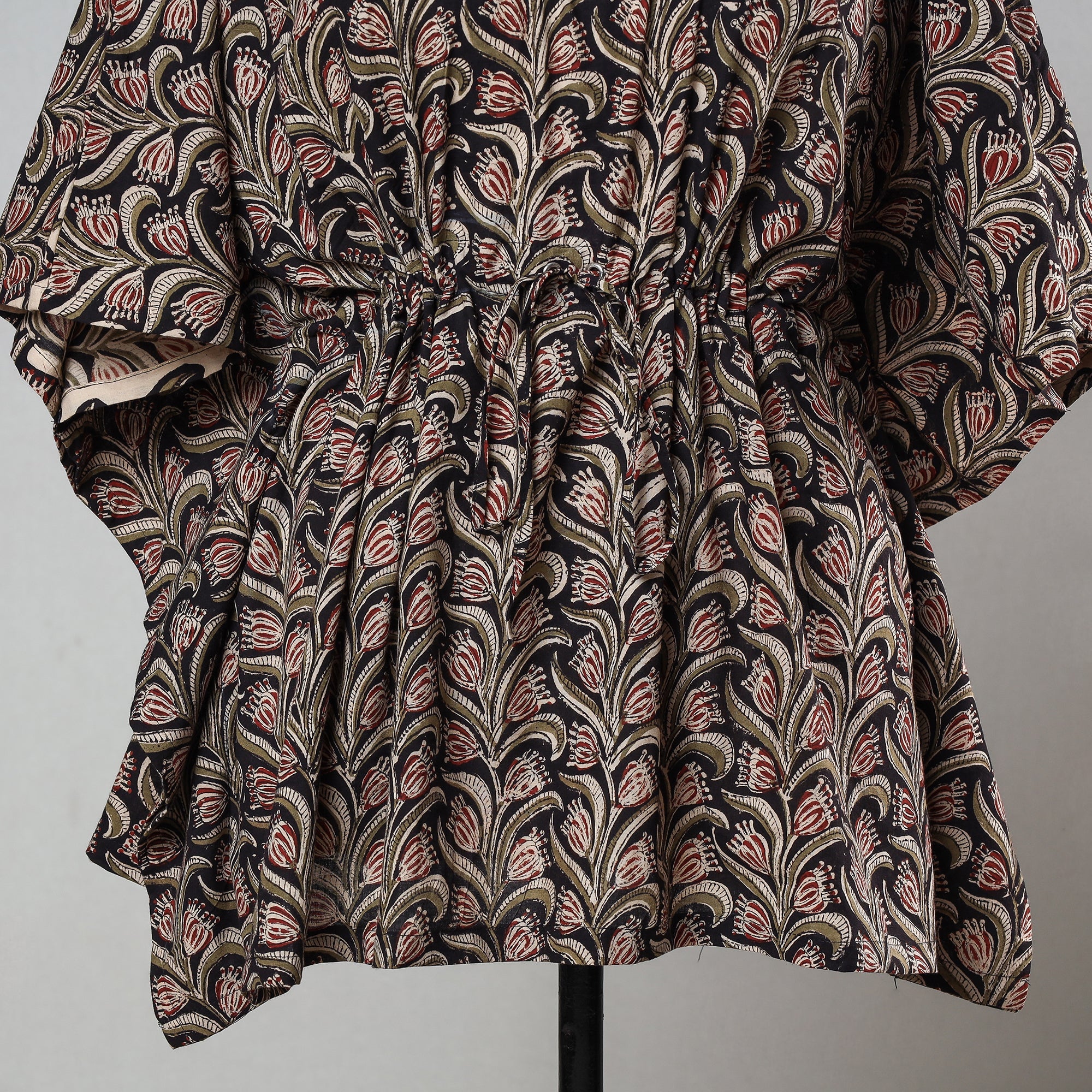 ITOKRI CASUALS Black - Bagru Block Printed Cotton Kaftan with Tie-Up Waist (Short) - view 3