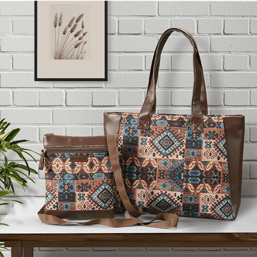 Swayam India Combo-aztec Design Tote Bag With Coordinated Satchel