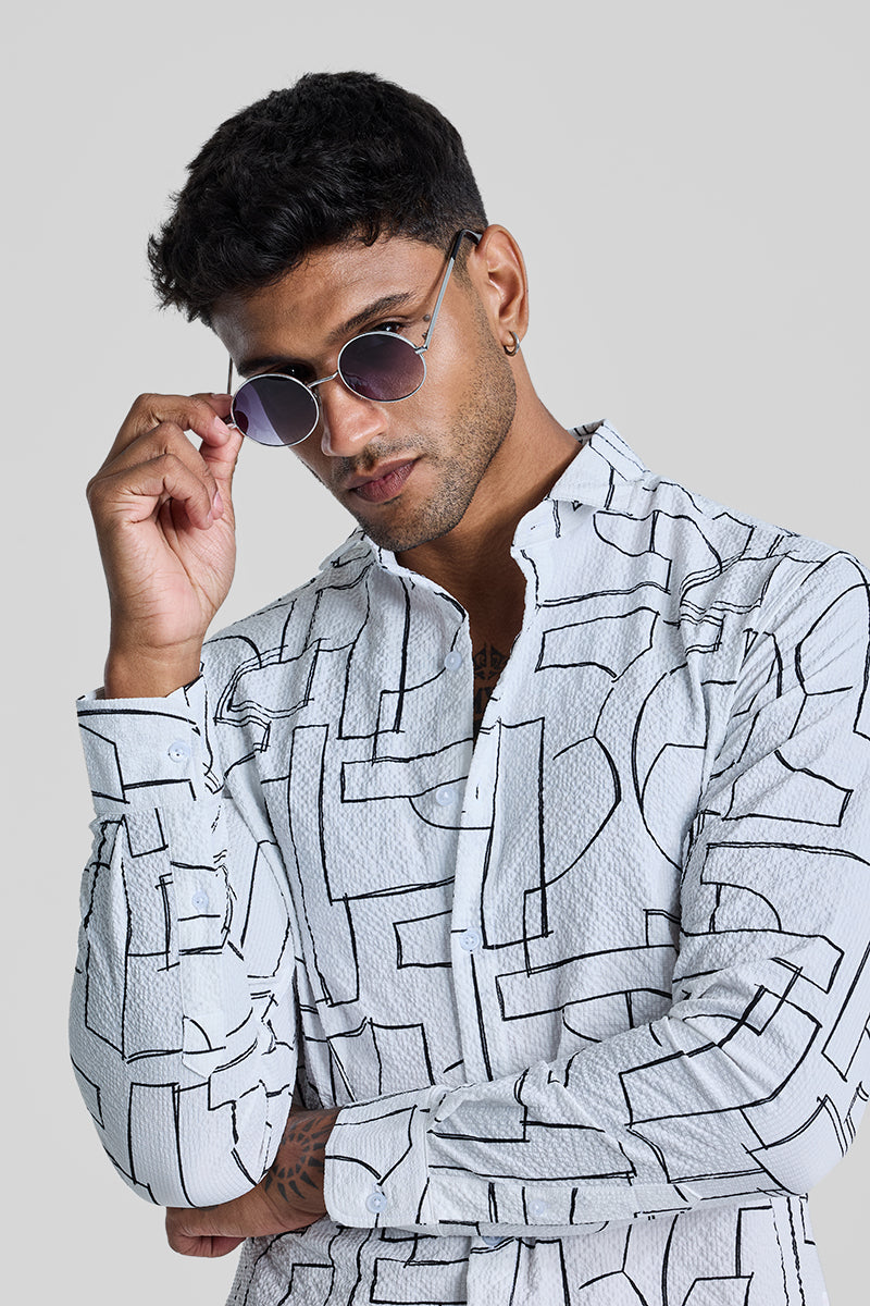 SNITCH White Textured Abstract Shirt - view 4