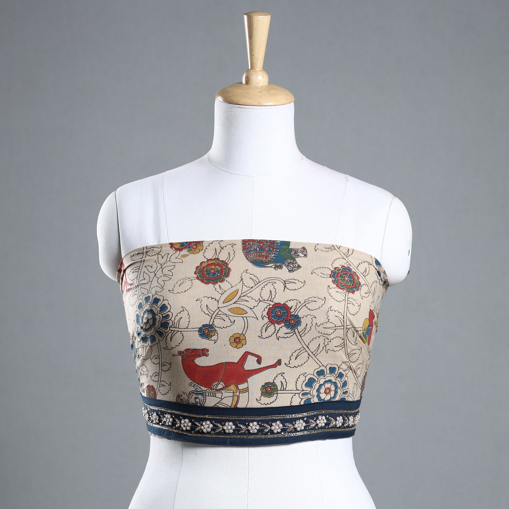 NOORI BAZAR Beige - Zardozi Hand Embroidered Kalamkari Cotton Blouse Piece