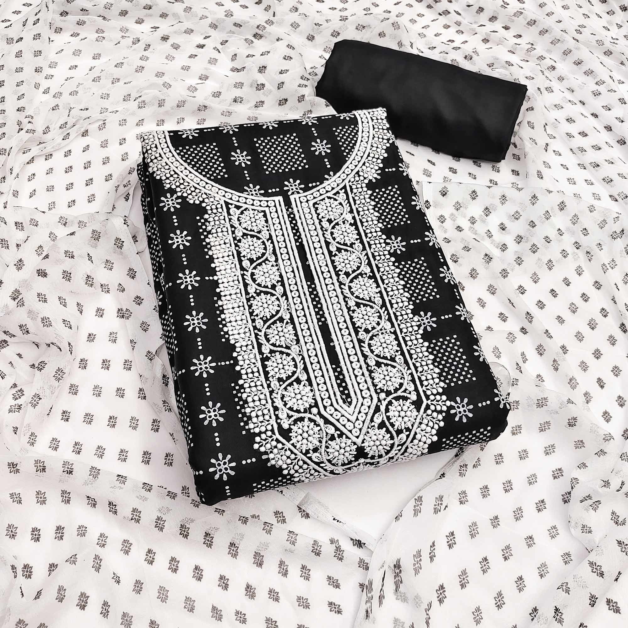 Peachmode Black Printed Rayon Dress Material