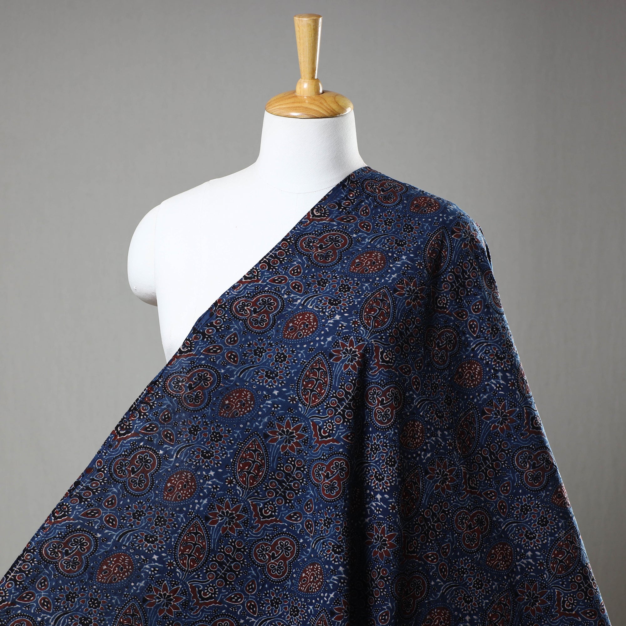 RIYAZ ABDULMAJID KHATRI - AJRAKH Blue - Block Print Cotton Ajrakh Fabric 06